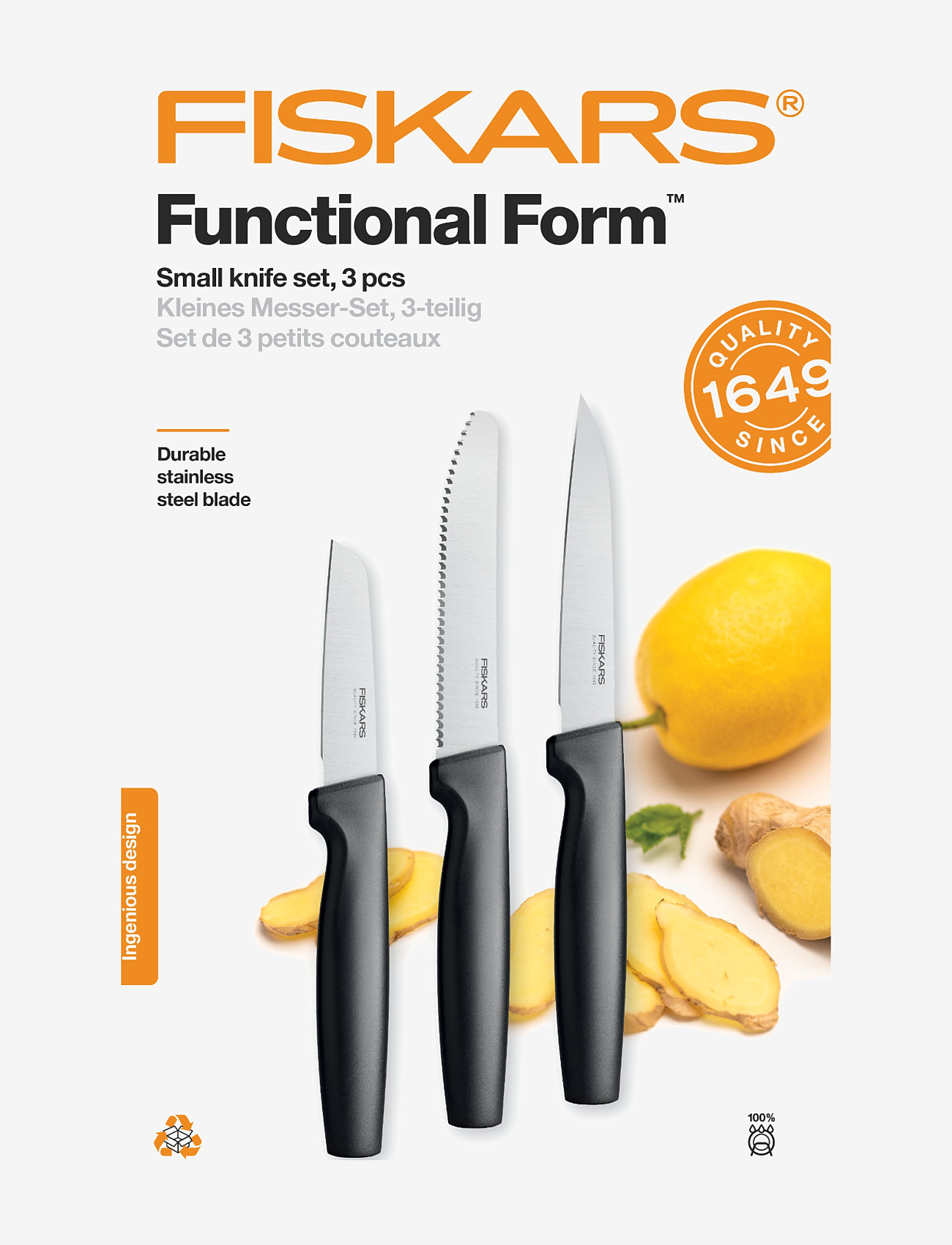 Fiskars - Ff small knife set, 3 parts - zemākās cenas - black - 1