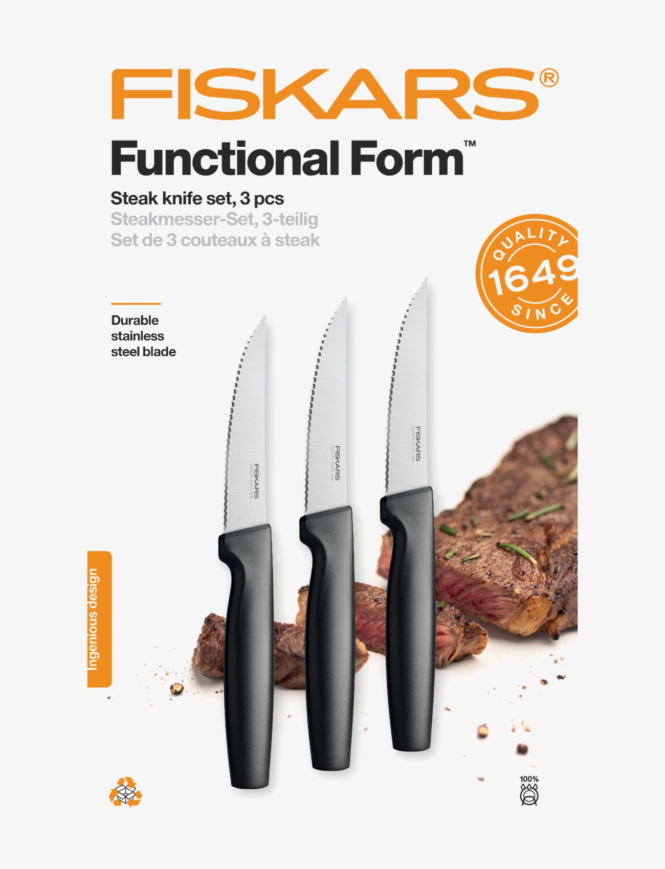 Fiskars - FF köttknivar, 3 stycken - grillbestick - black - 3