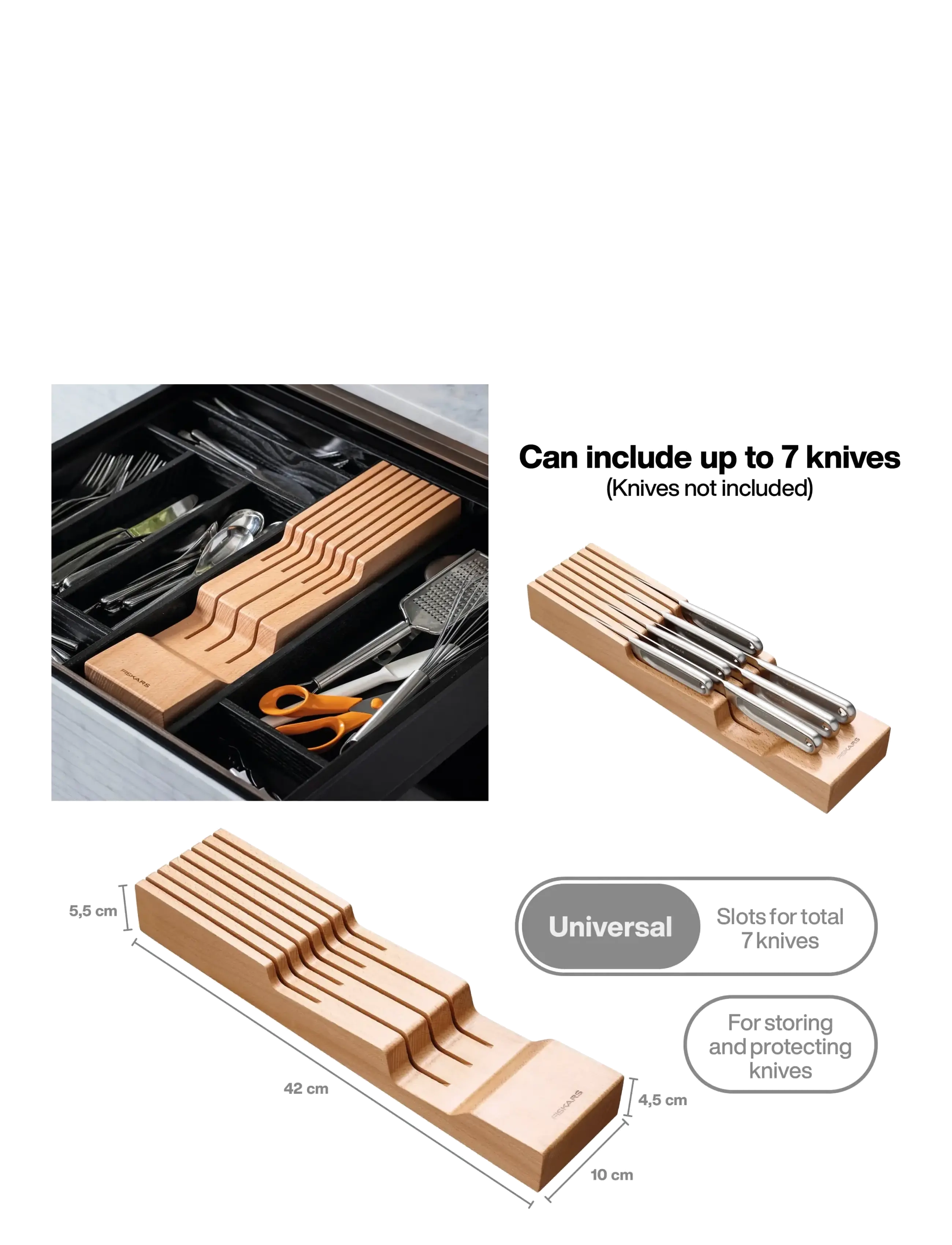 Fiskars - Knivindsats, træ - beech wood - 1