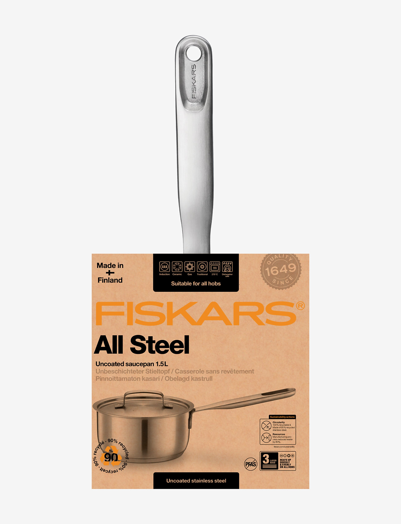 Fiskars - All steel saucepan 1.5l - kasseroller - steel - 2