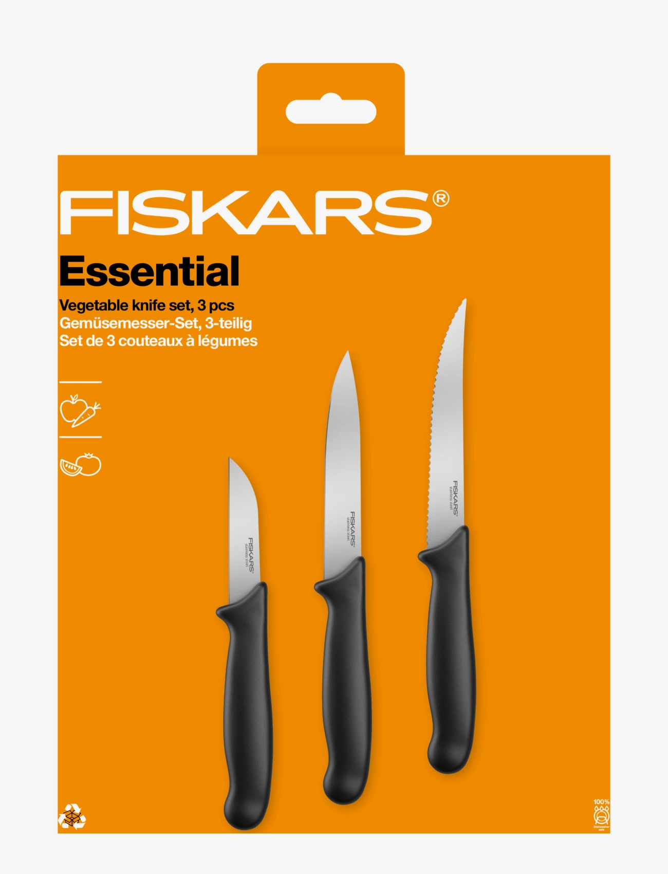 Fiskars - Essential vegetable knife set 3pcs - die niedrigsten preise - black - 1