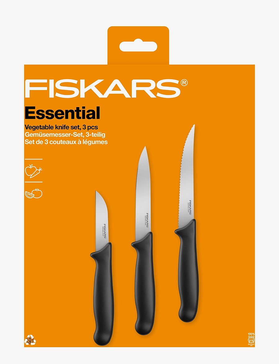 Fiskars - Essential vegetable knife set 3pcs - köögiviljanoad - black - 1