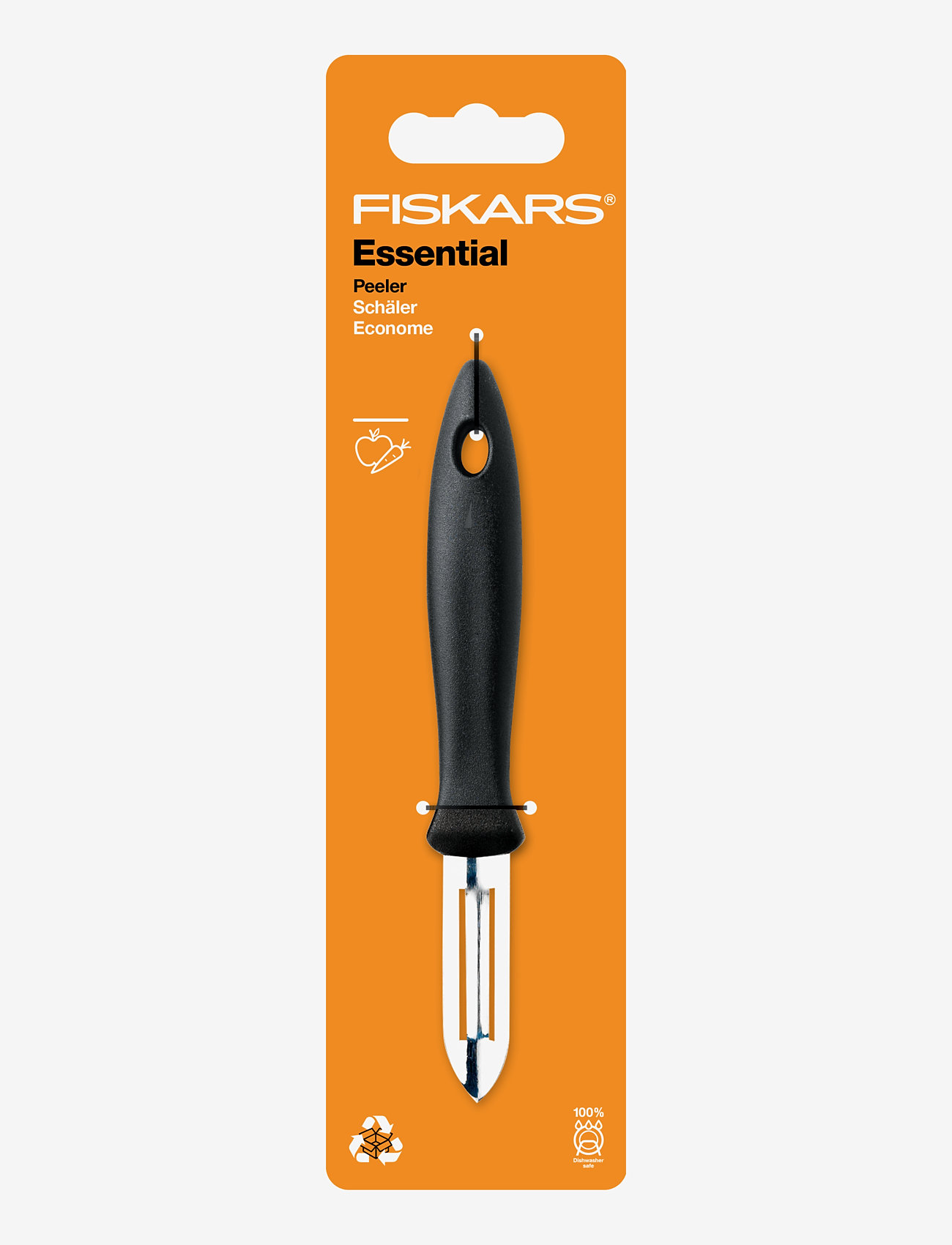 Fiskars - Essential Peeler 6cm - laveste priser - black - 1