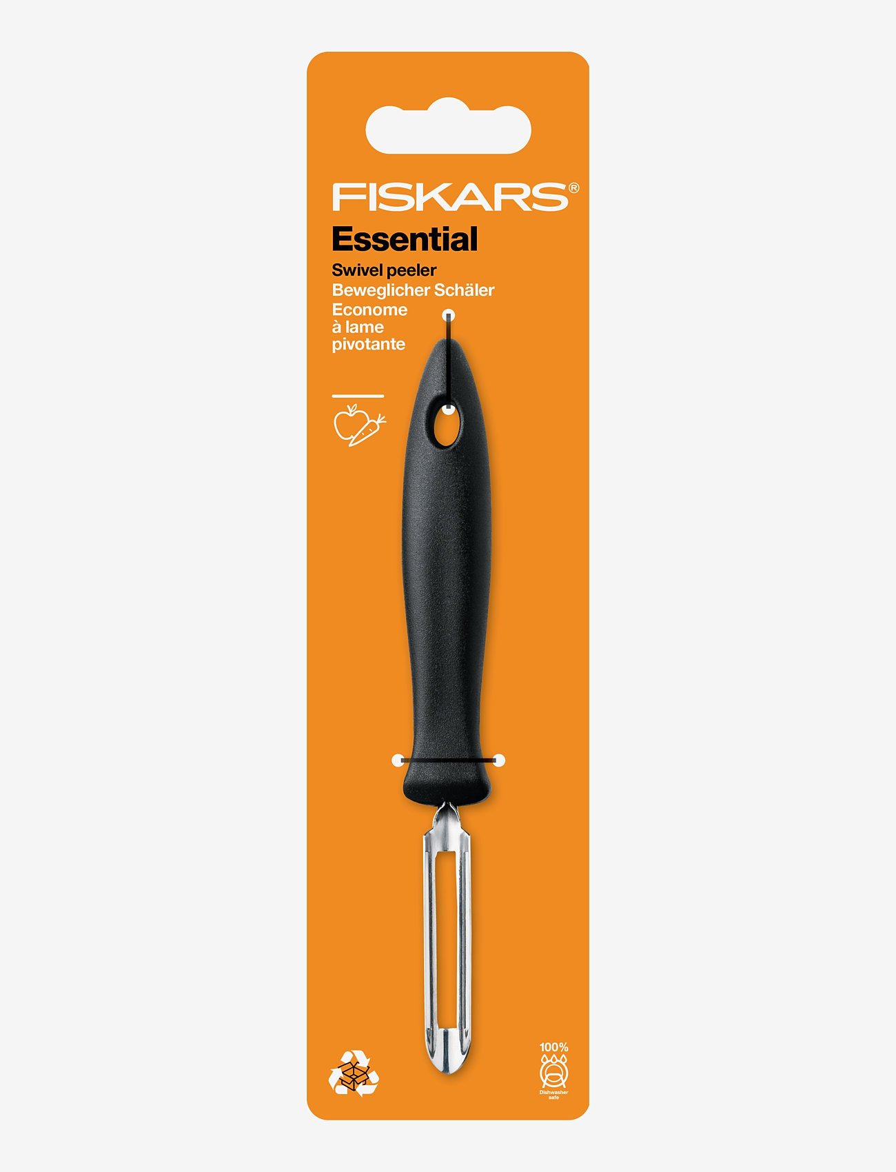 Fiskars - Essential Swivel peeler 6cm - laveste priser - black - 1