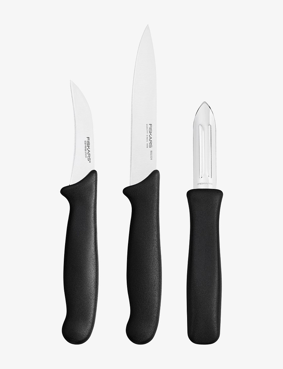 Fiskars - Essential peeling set 3pcs - lupimo peiliai - black - 0