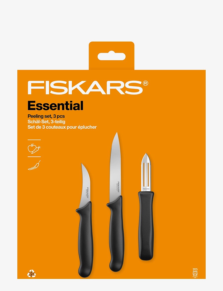 Fiskars - Essential peeling set 3pcs - lupimo peiliai - black - 1