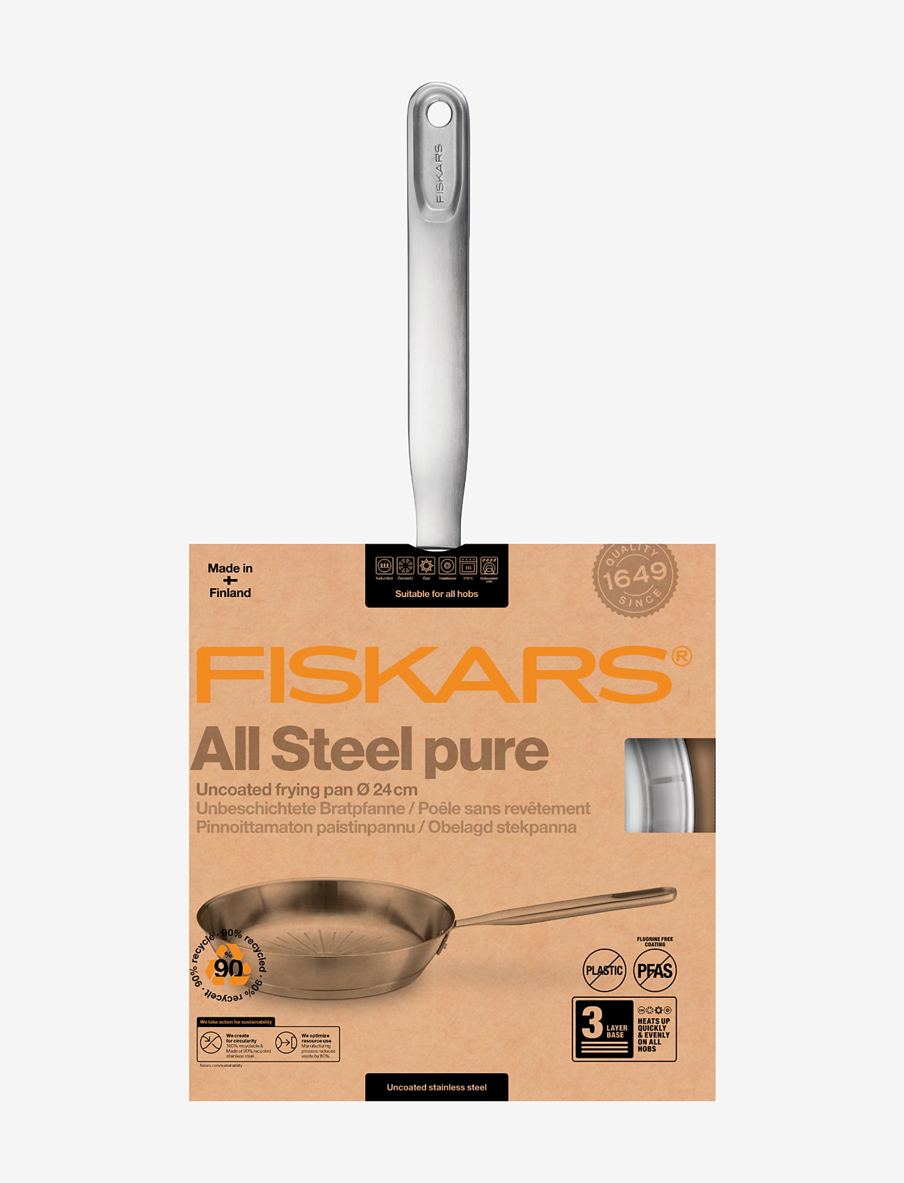 Fiskars - All steel pure frying pan 24 cm - køb efter pris - stainless steel - 3