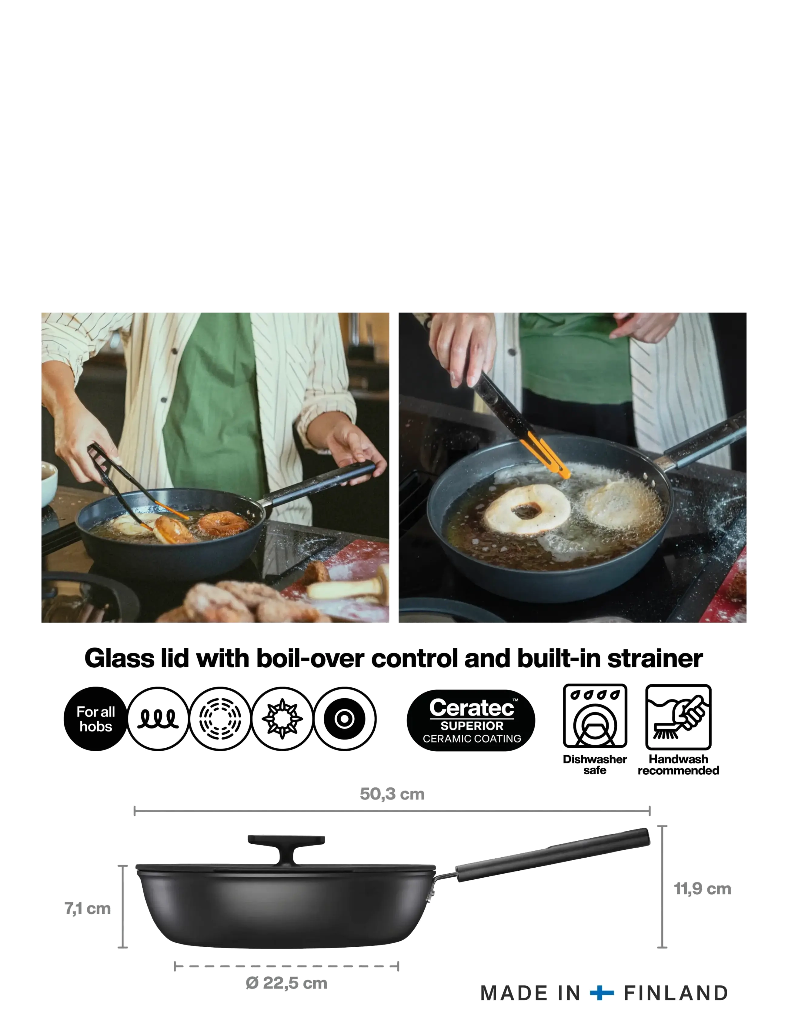 Fiskars - Hard Face sauté pan 28cm w/lid - black - 3