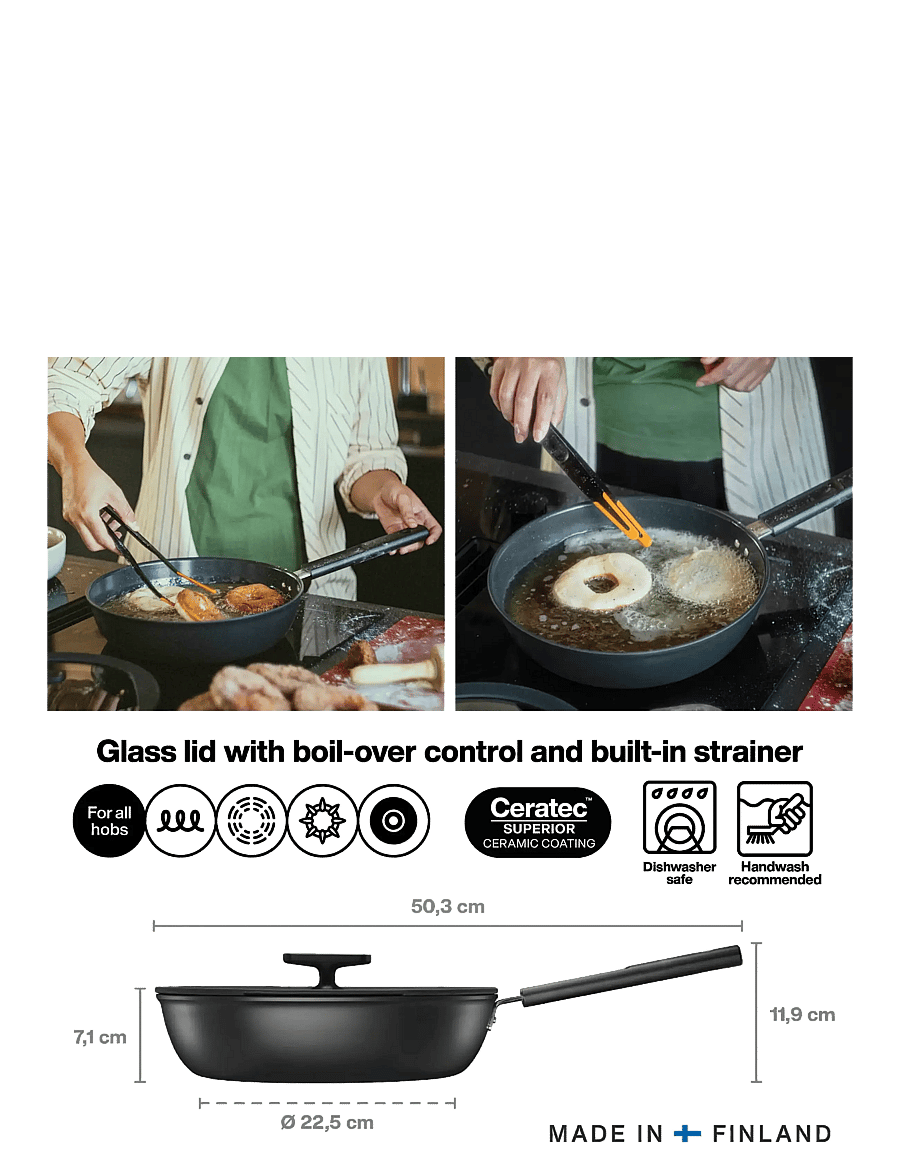 Fiskars - Hard Face sauté pan 28cm w/lid - black - 3