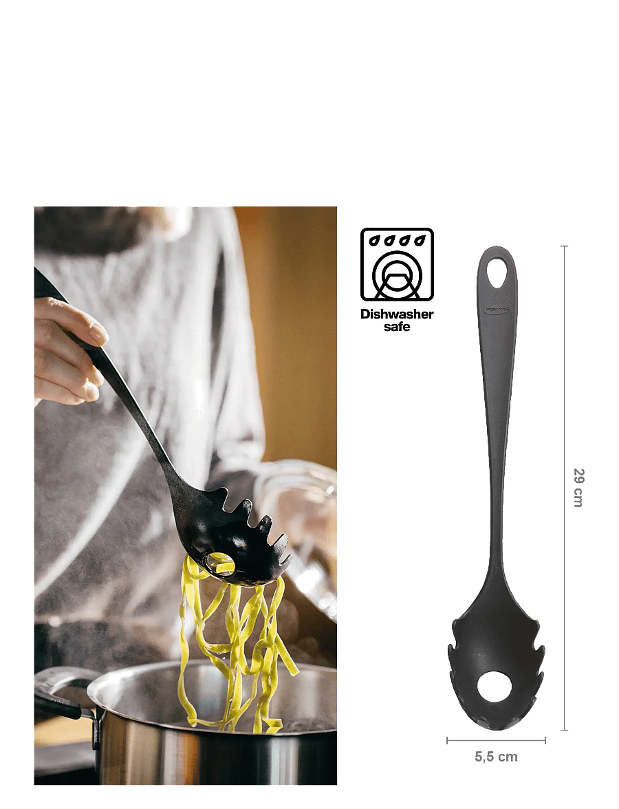 Fiskars - Essential Pasta Spoon NEW - lusikad, kulbid ja pannilusikad - black - 1