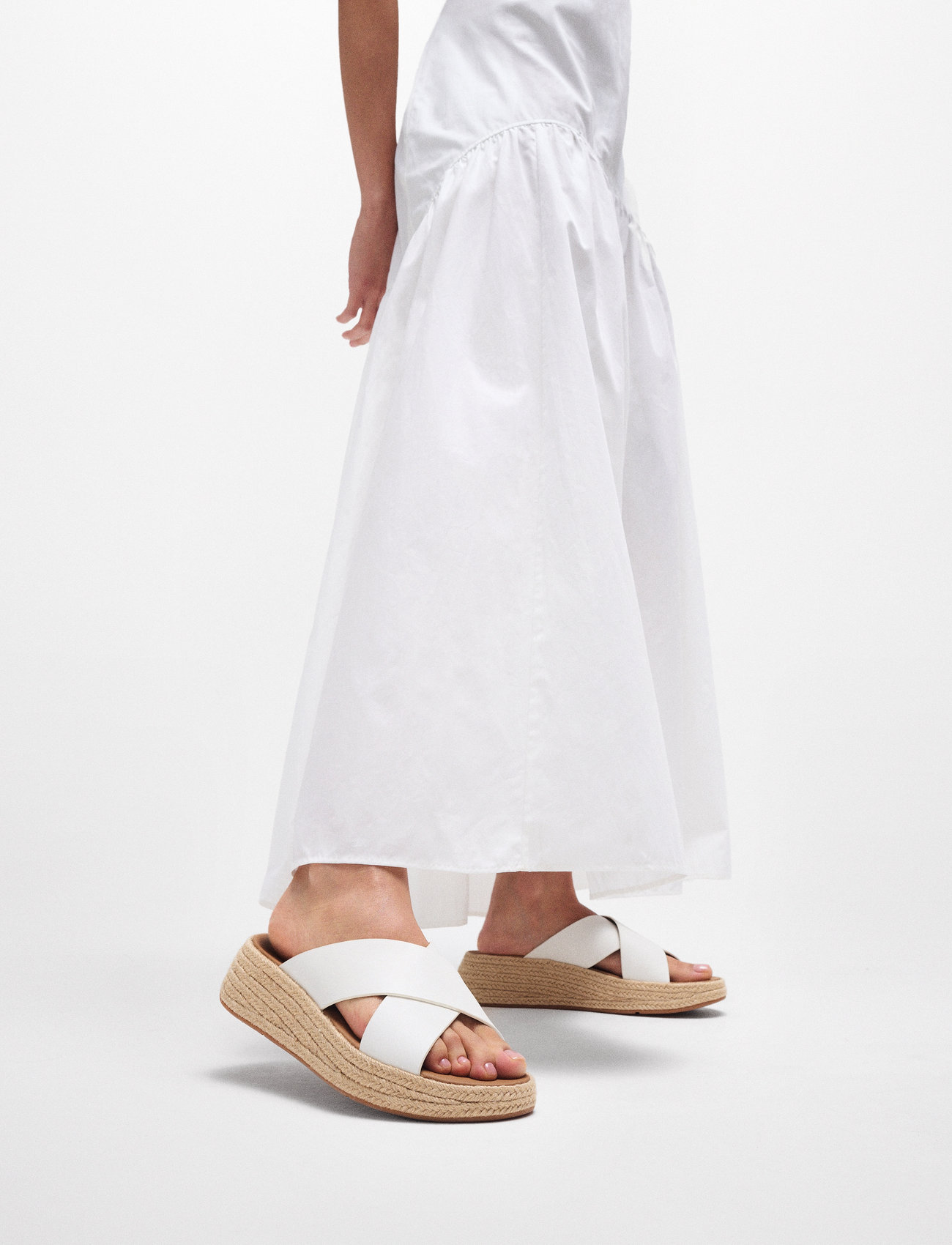 FitFlop F-Mode Espadrille Leather Flatform Cross Slides - - 40 1