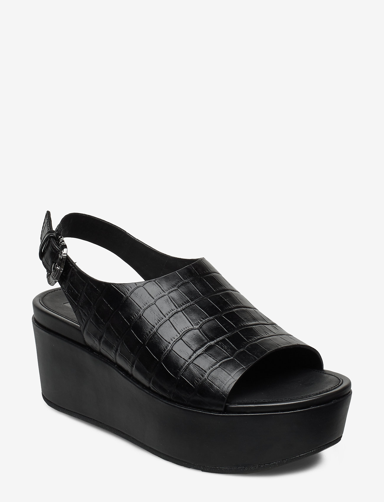 FitFlop - ELOISE CROC-PRINT WEDGE BACK-STRAP SANDALS - all black - 0