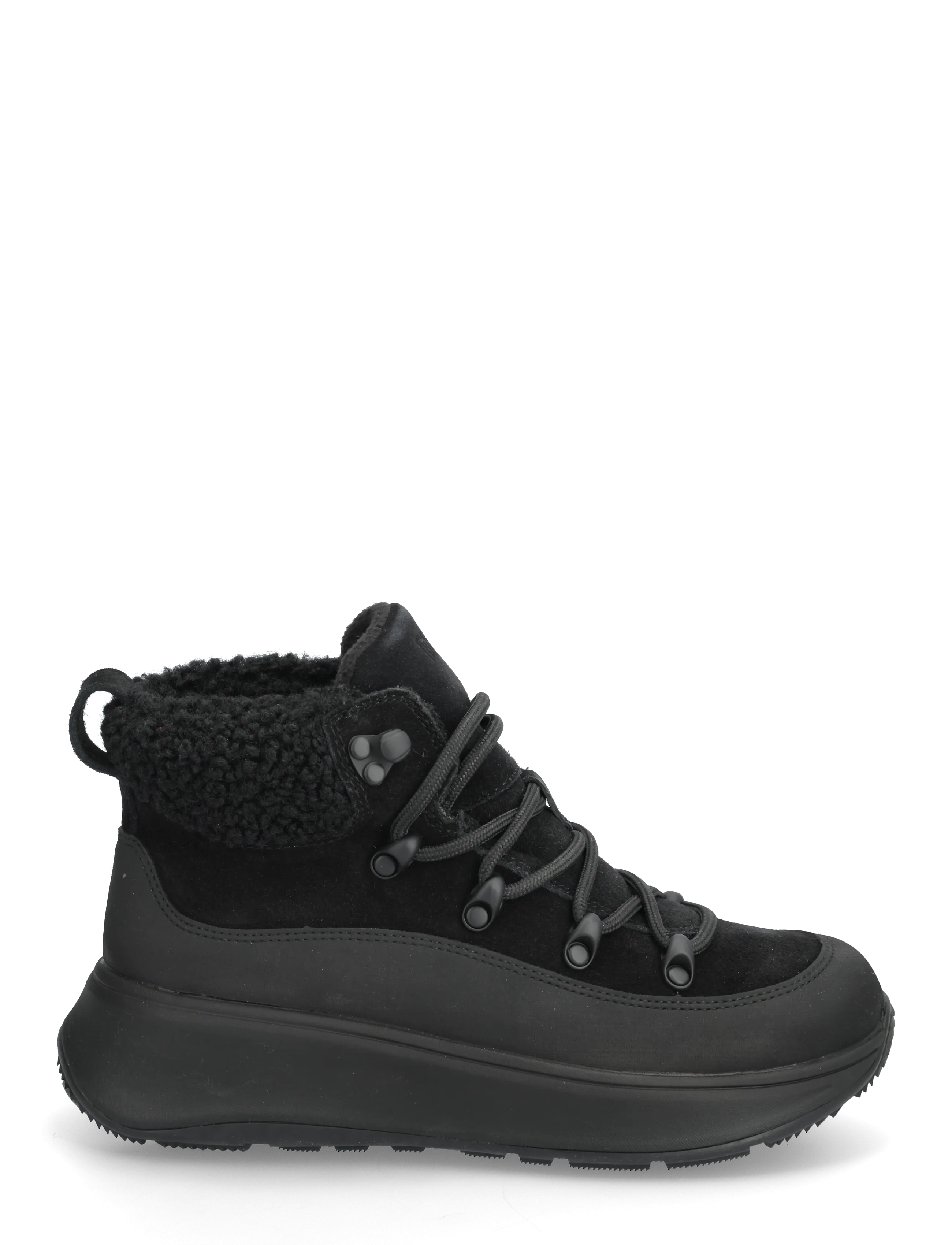 FitFlop - F-MODE TEDDY-COLLAR WARM SUEDE LACE-UP BOOTIES - all black - 1