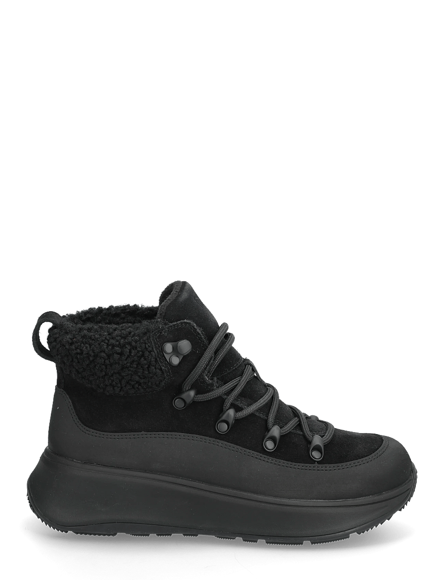 FitFlop - F-MODE TEDDY-COLLAR WARM SUEDE LACE-UP BOOTIES - all black - 1