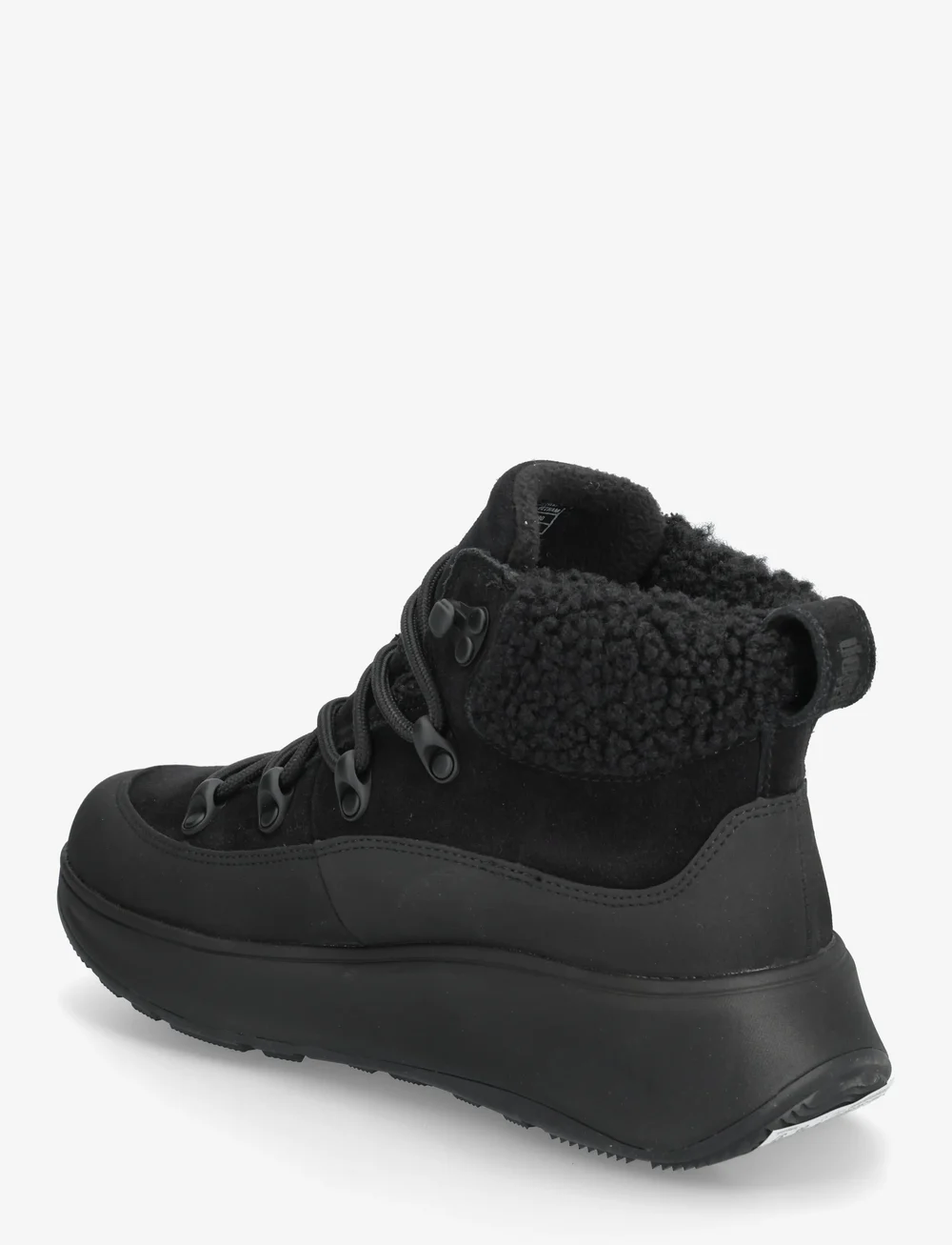 FitFlop - F-MODE TEDDY-COLLAR WARM SUEDE LACE-UP BOOTIES - kängor - all black - 2