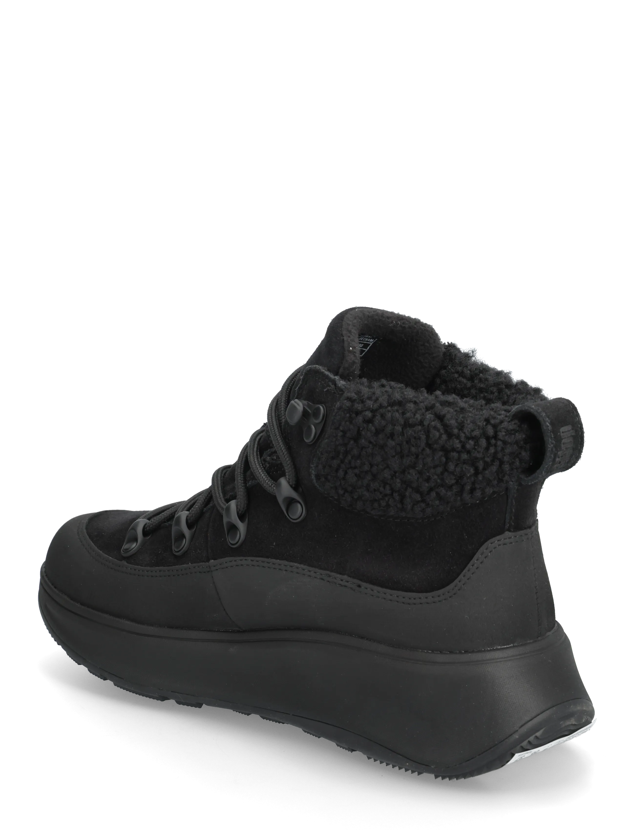 FitFlop - F-MODE TEDDY-COLLAR WARM SUEDE LACE-UP BOOTIES - all black - 2