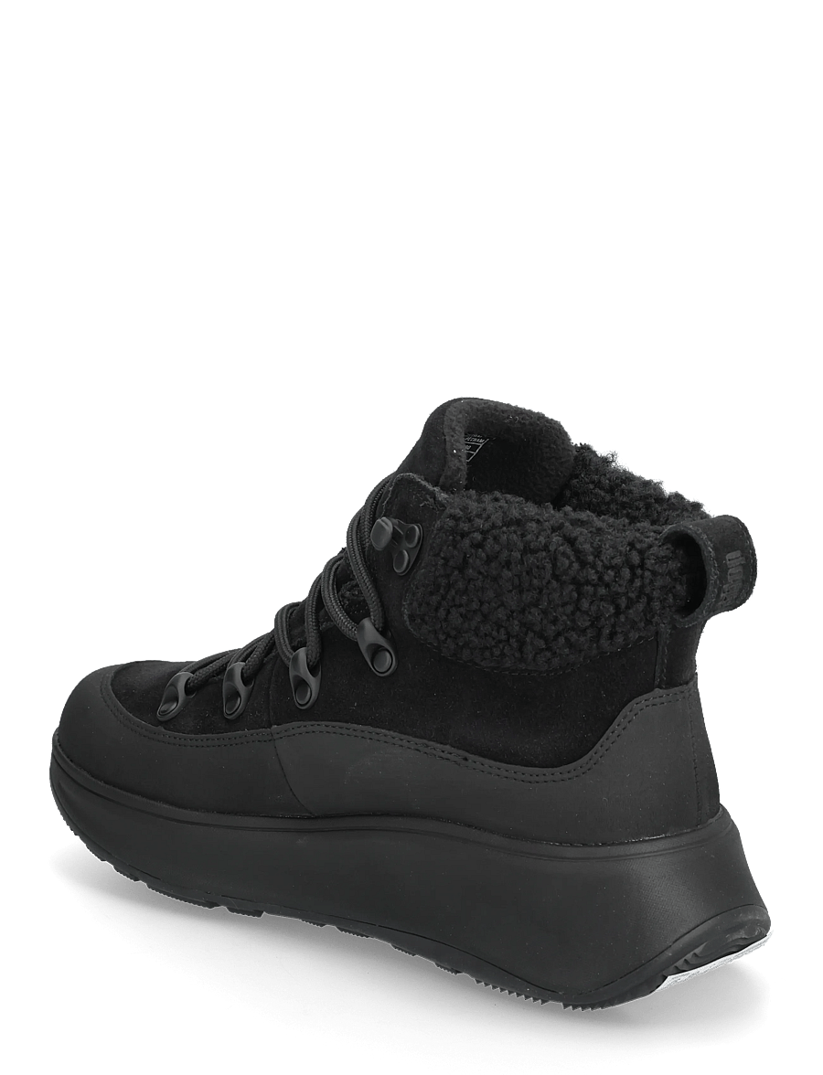 FitFlop - F-MODE TEDDY-COLLAR WARM SUEDE LACE-UP BOOTIES - all black - 2