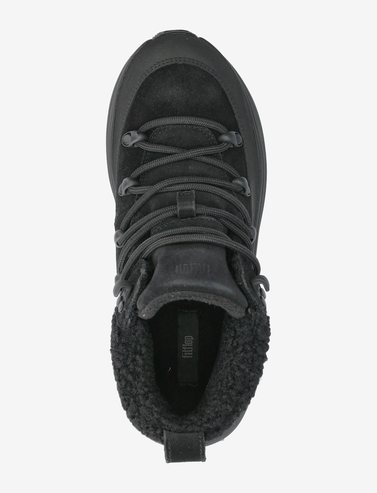 FitFlop - F-MODE TEDDY-COLLAR WARM SUEDE LACE-UP BOOTIES - kängor - all black - 3