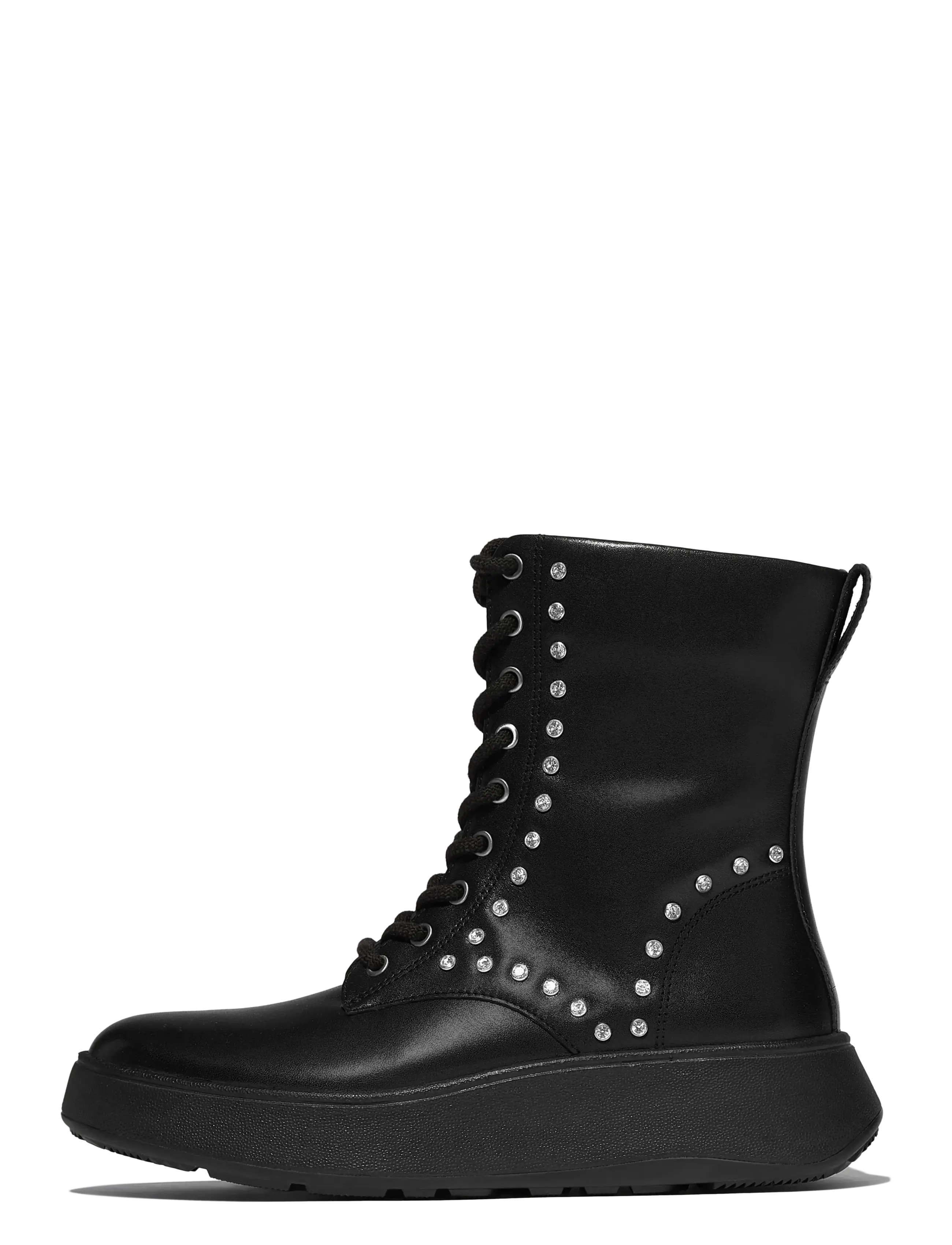 FITFLOP F-Mode Gem-Trim Leder Strickjacke-Up Ankle Stiefel Schwarz - EU42 - Damen