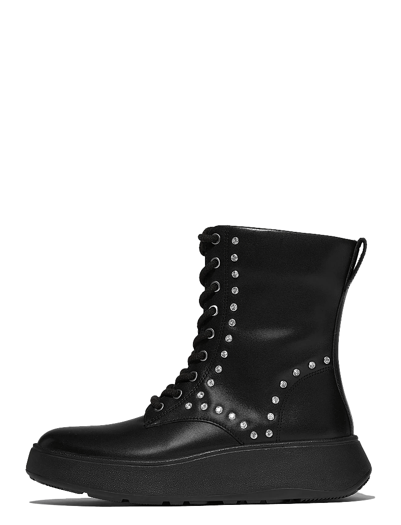 FitFlop - F-MODE GEM-TRIM LEATHER LACE-UP ANKLE BOOTS - snørestøvler - black - 1
