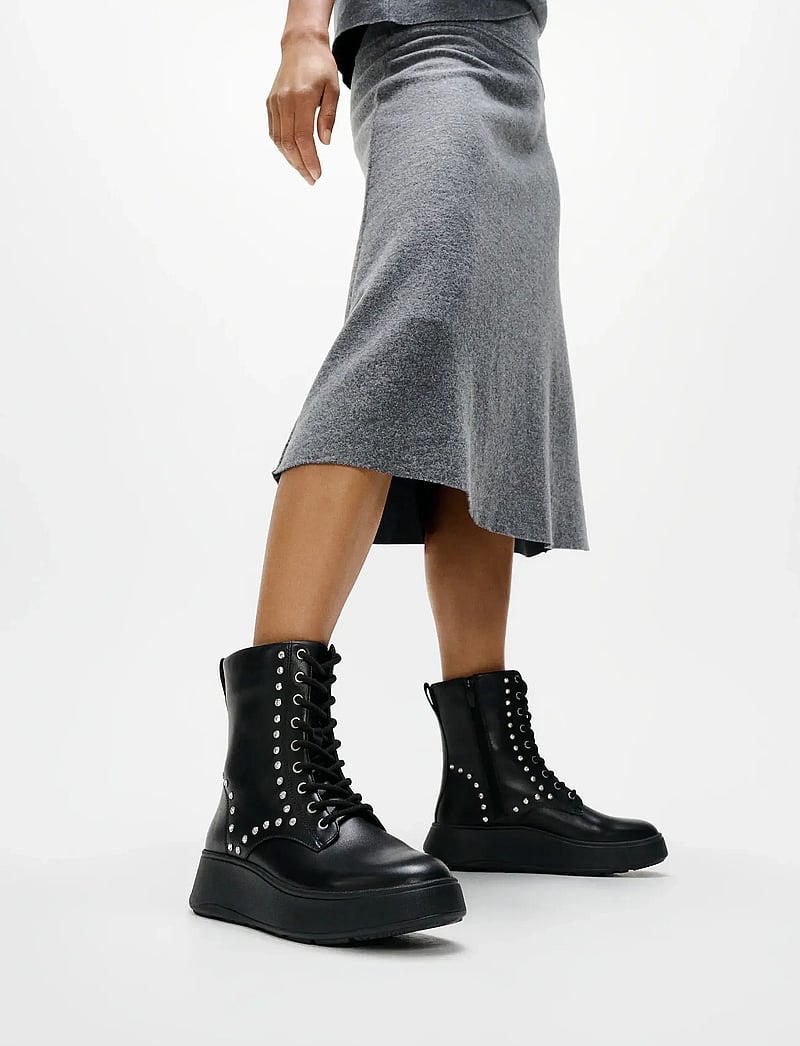 FitFlop - F-MODE GEM-TRIM LEATHER LACE-UP ANKLE BOOTS - snørestøvler - black - 0