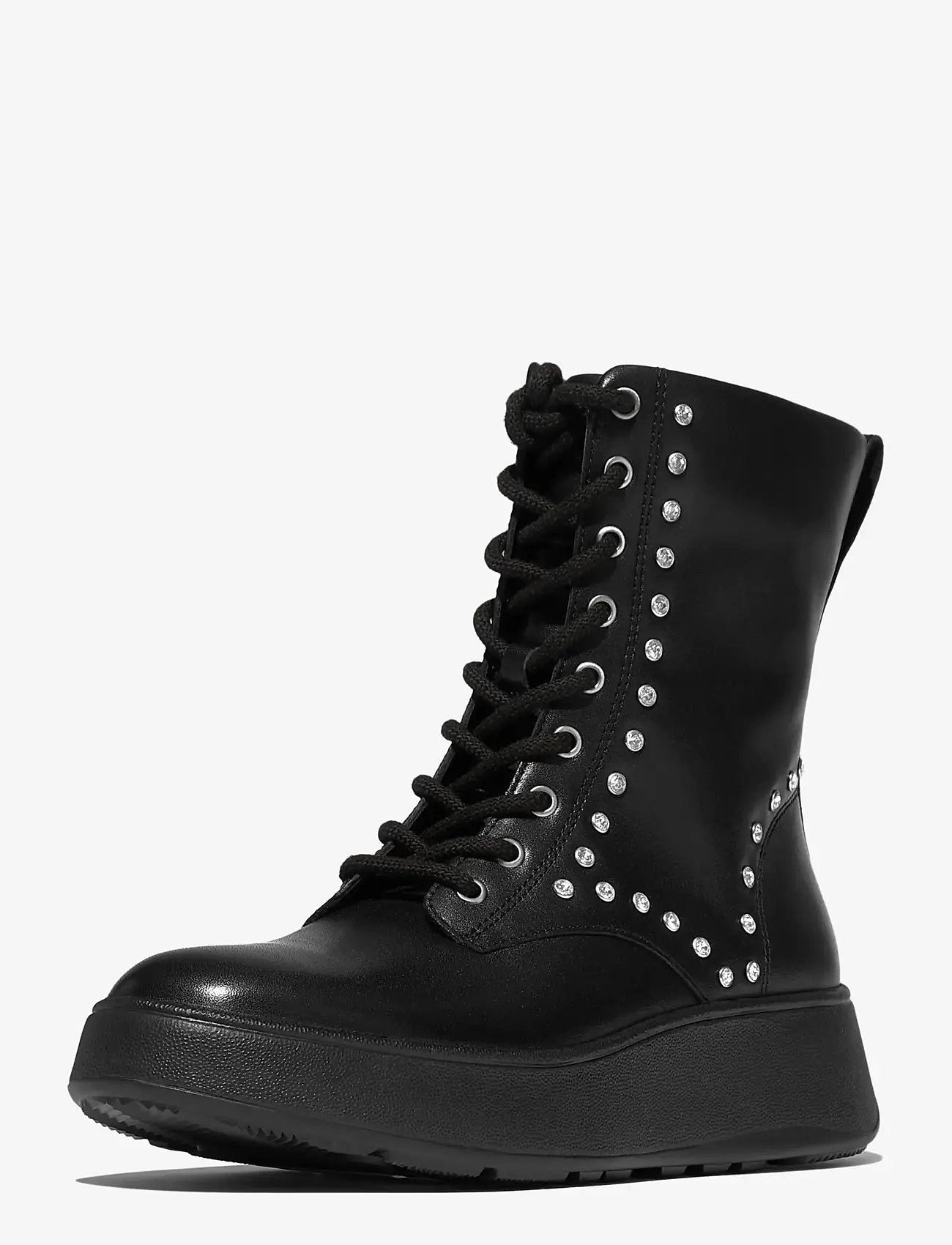 FitFlop - F-MODE GEM-TRIM LEATHER LACE-UP ANKLE BOOTS - snørestøvler - black - 2