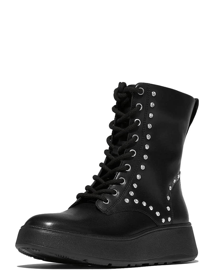 FitFlop - F-MODE GEM-TRIM LEATHER LACE-UP ANKLE BOOTS - nauhalliset nilkkurit - black - 2