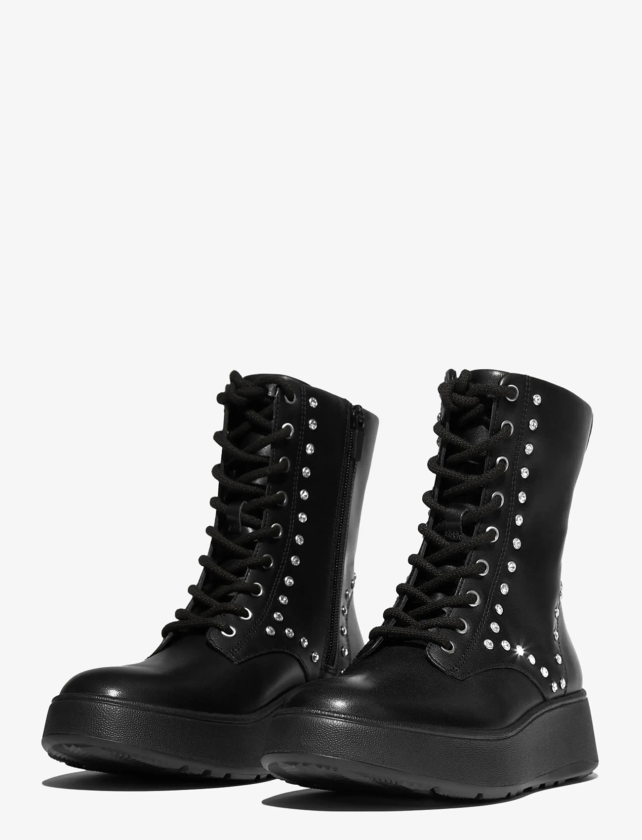 FitFlop - F-MODE GEM-TRIM LEATHER LACE-UP ANKLE BOOTS - snørestøvler - black - 3