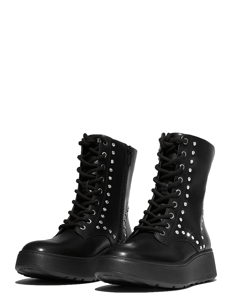 FitFlop - F-MODE GEM-TRIM LEATHER LACE-UP ANKLE BOOTS - snørestøvler - black - 3