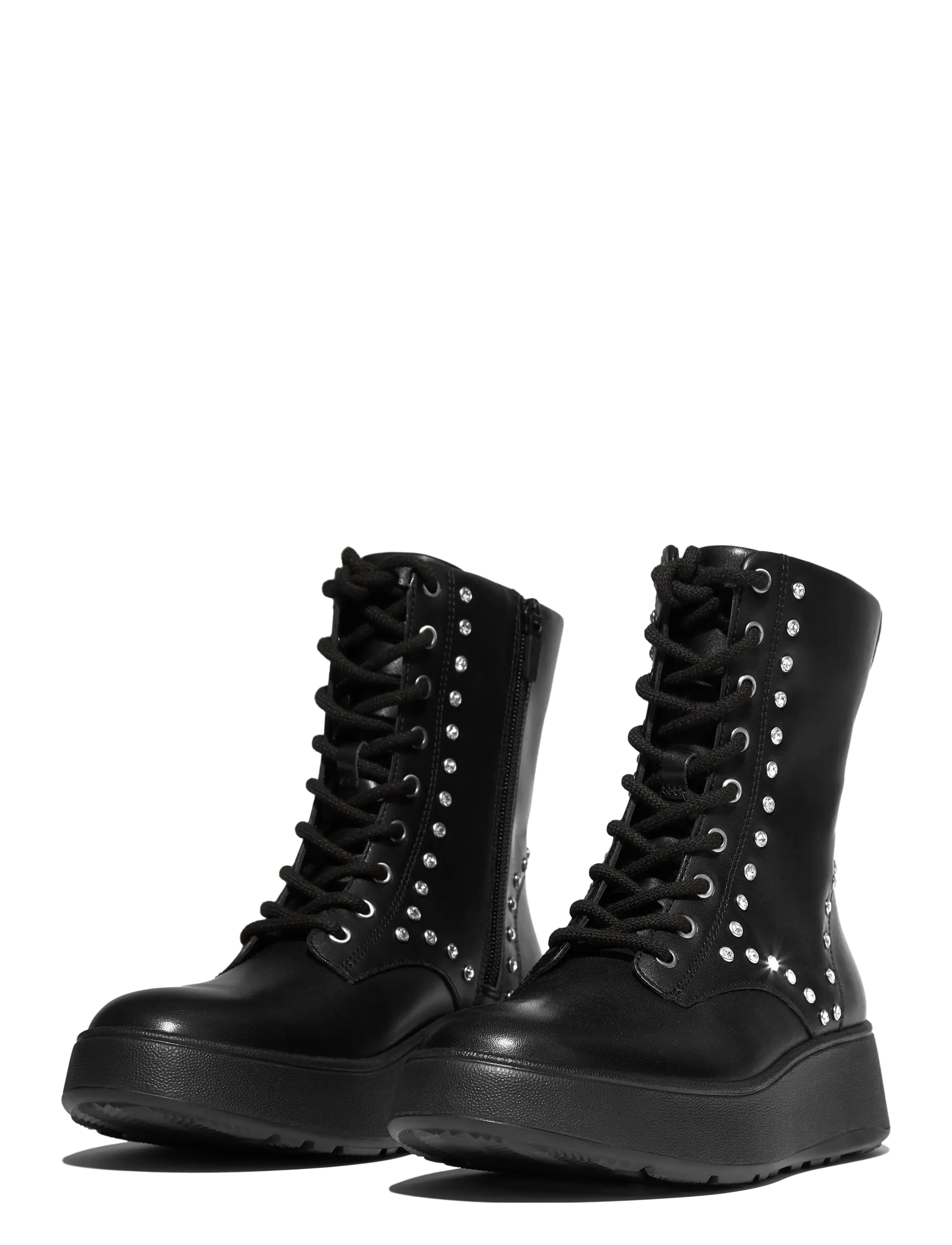 FitFlop - F-MODE GEM-TRIM LEATHER LACE-UP ANKLE BOOTS - nauhalliset nilkkurit - black - 3
