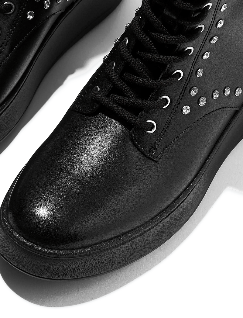 FitFlop - F-MODE GEM-TRIM LEATHER LACE-UP ANKLE BOOTS - snørestøvler - black - 4