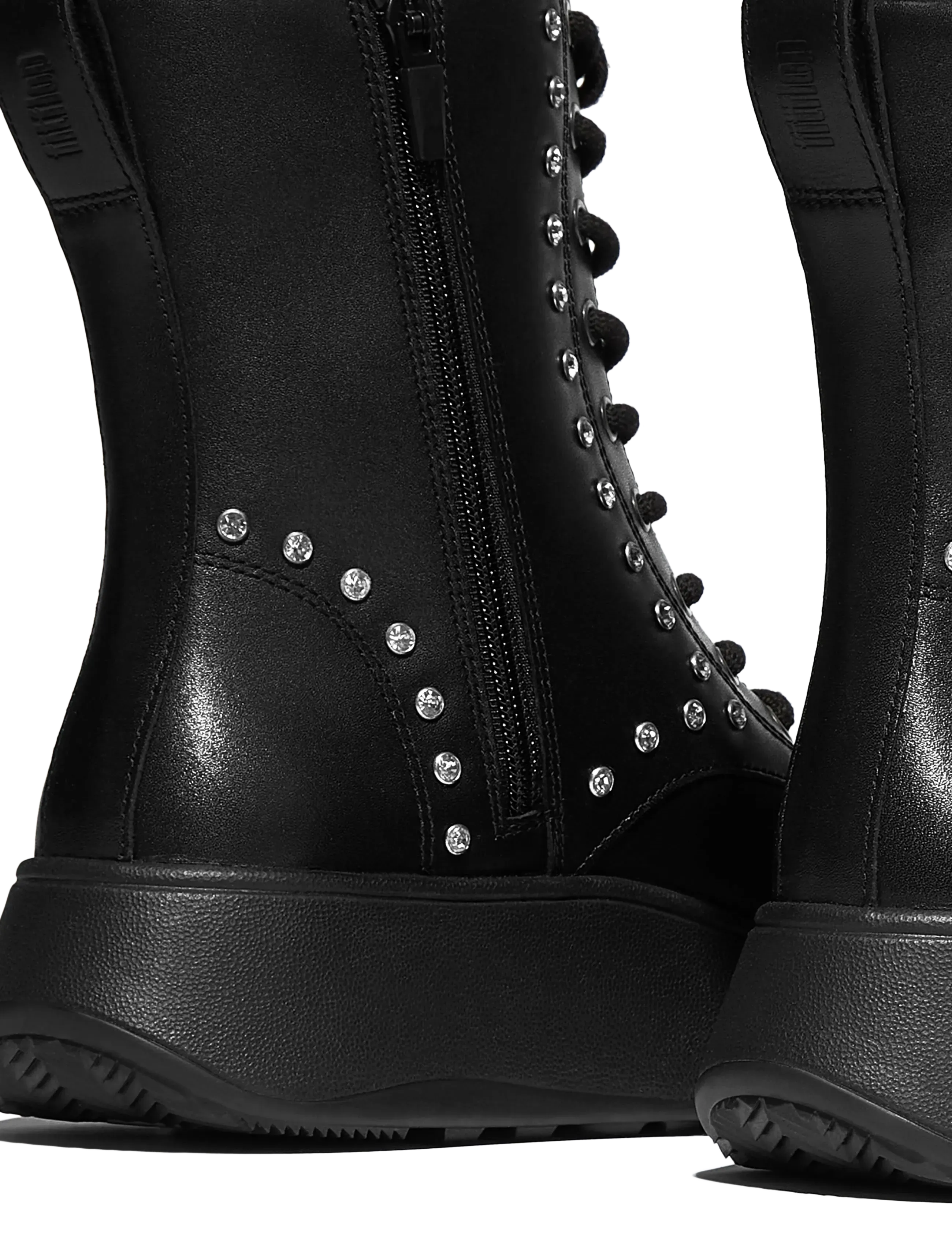FitFlop - F-MODE GEM-TRIM LEATHER LACE-UP ANKLE BOOTS - nauhalliset nilkkurit - black - 5