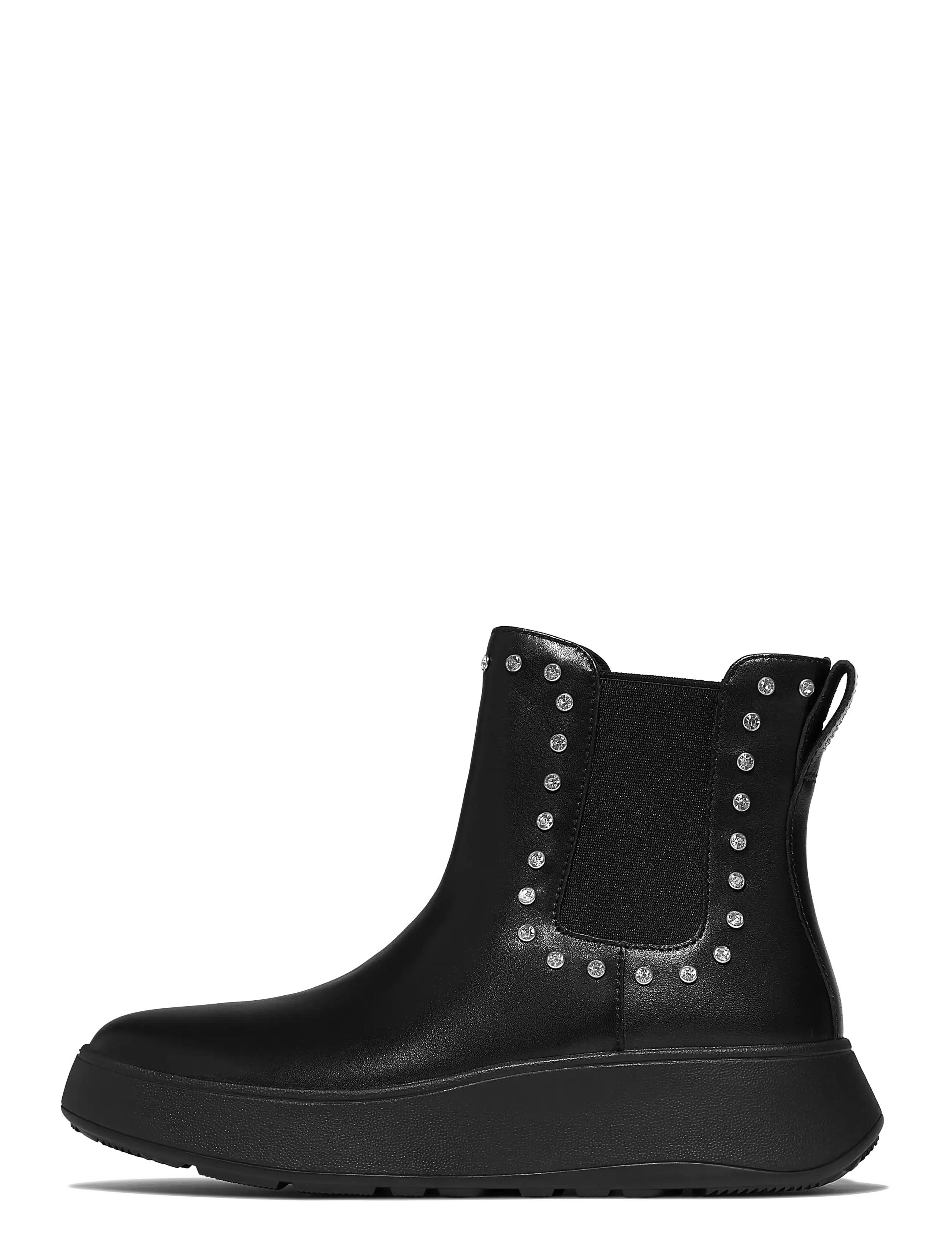 FitFlop F-MODE GEM-TRIM LEATHER FLATFORM CHELSEA BOOTS - Transitional Layering - ALL BLACK / black