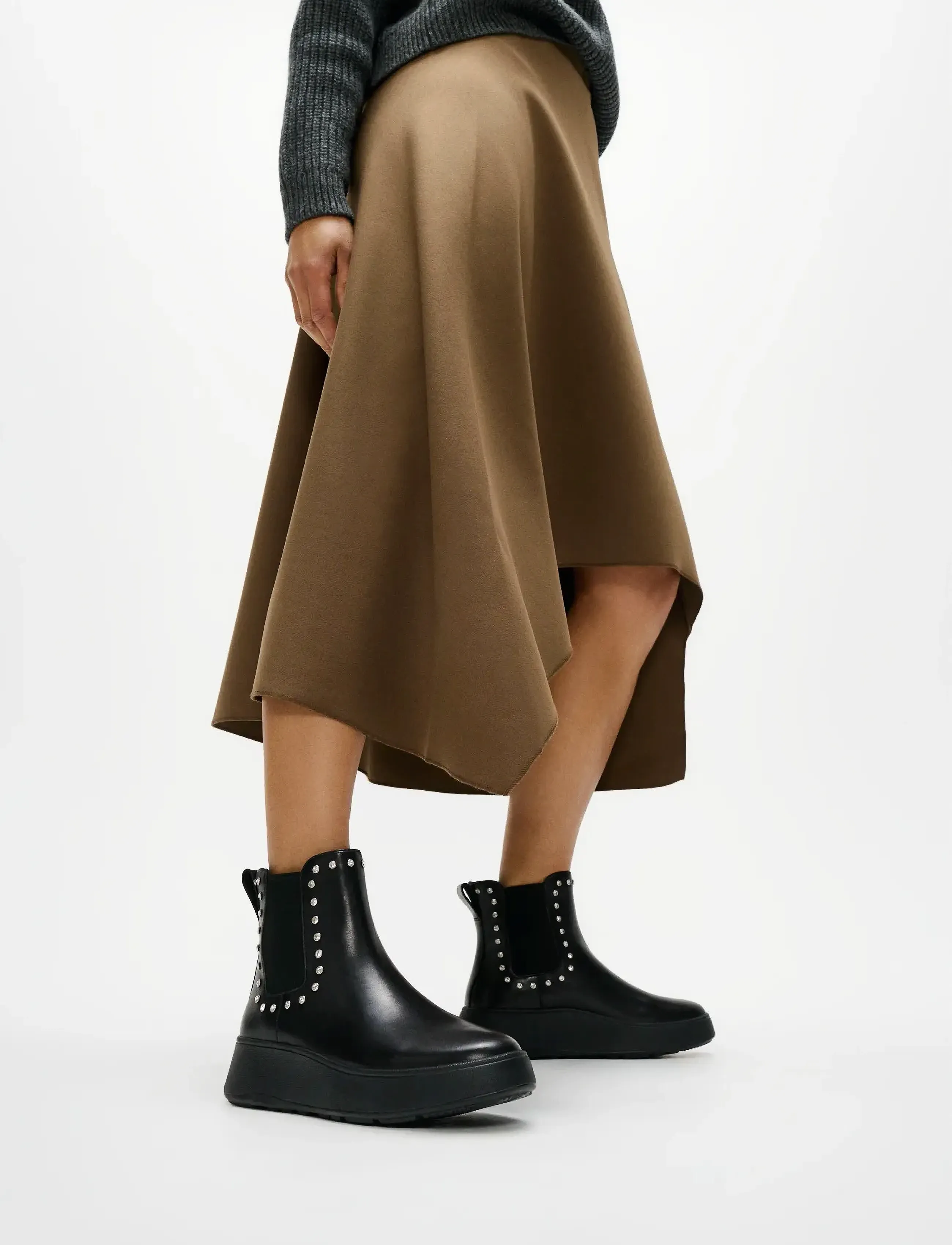 FitFlop F-Mode Gem-Trim Leather Flatform Chelsea Boots, EU38, Black, Ankelstøvler > Ankelstøvler Med Flad Hæl, Dame