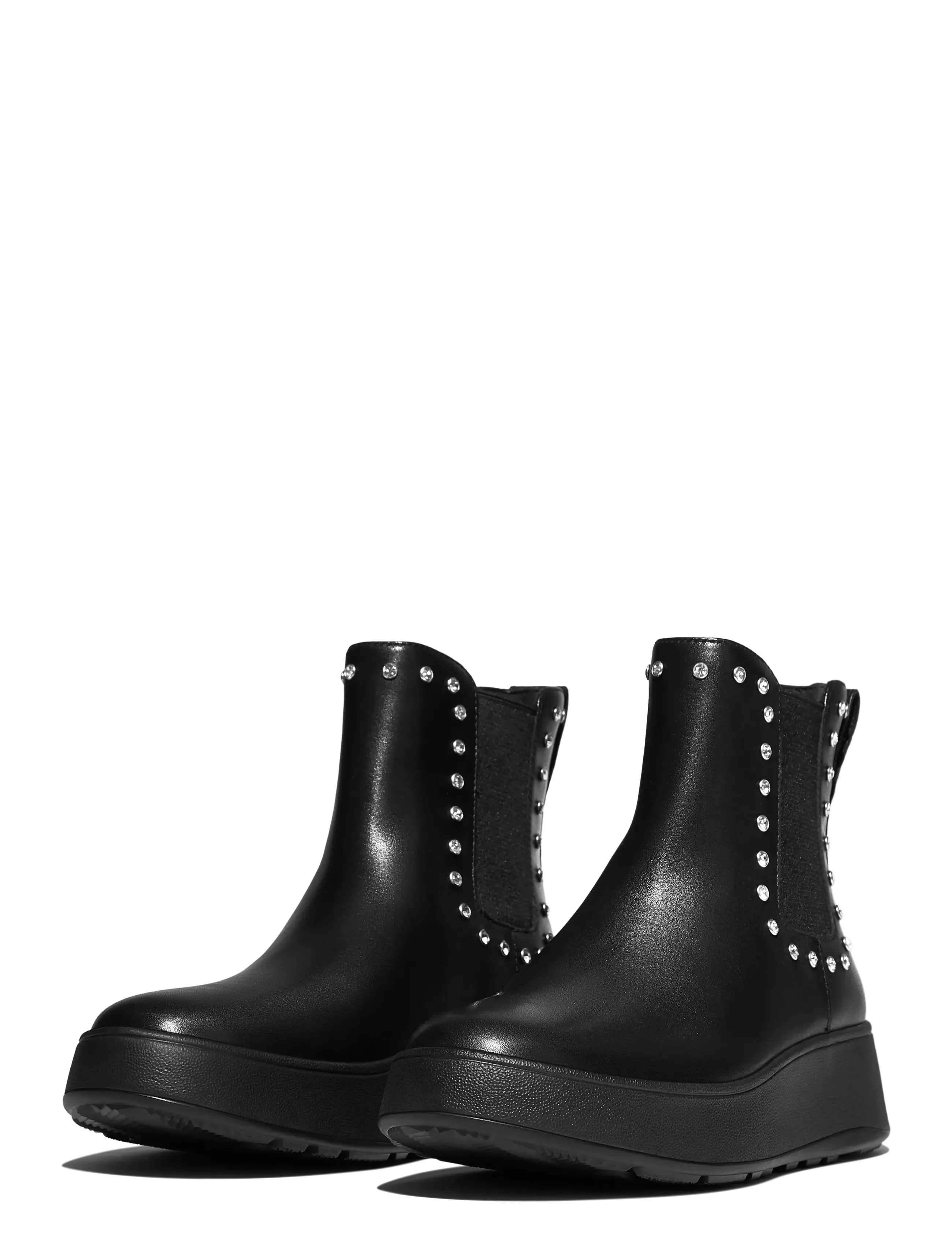FitFlop - F-MODE GEM-TRIM LEATHER FLATFORM CHELSEA BOOTS - madalad poolsaapad - all black - 3