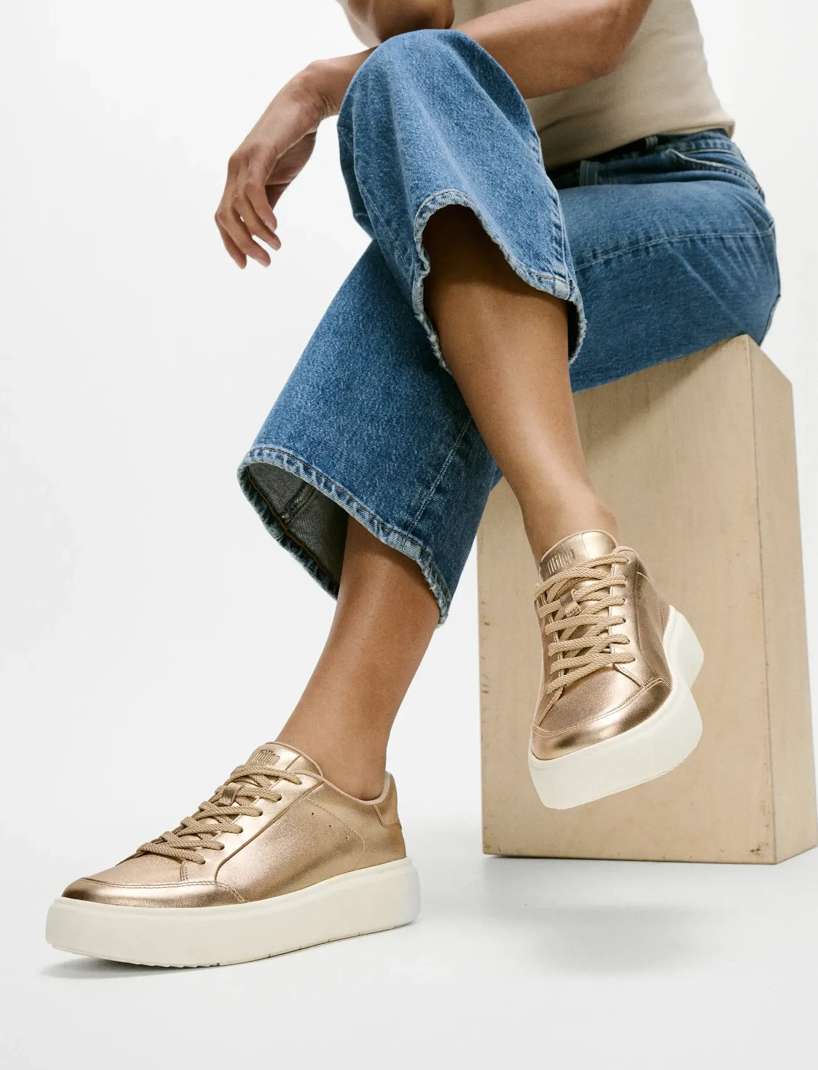 FitFlop Rtg Metallic-Leather Sneakers, 37, Gold - Low-top Frauen