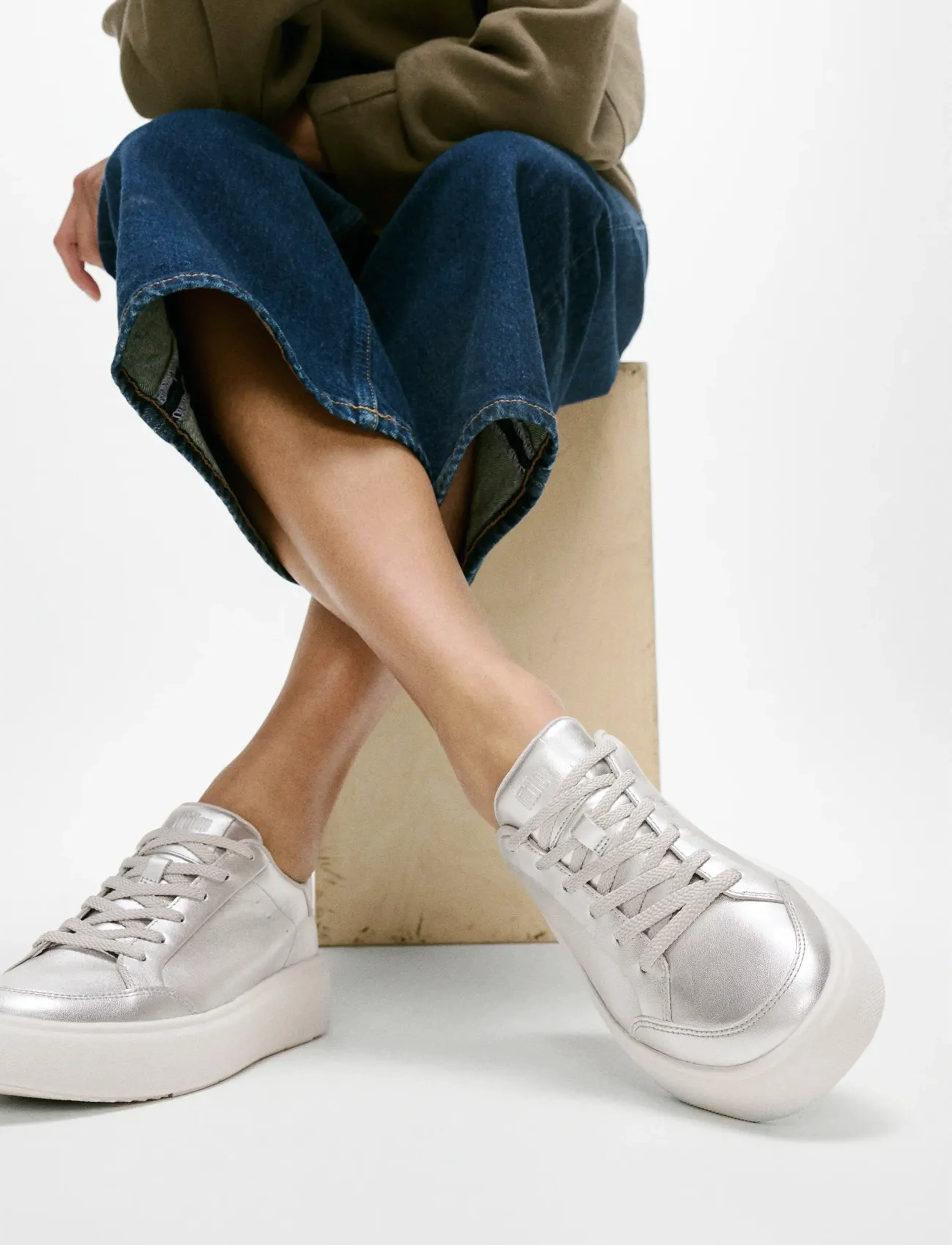 FitFlop Rtg Metallic-Leather Sneakers, 38, Silber - Low-top Frauen