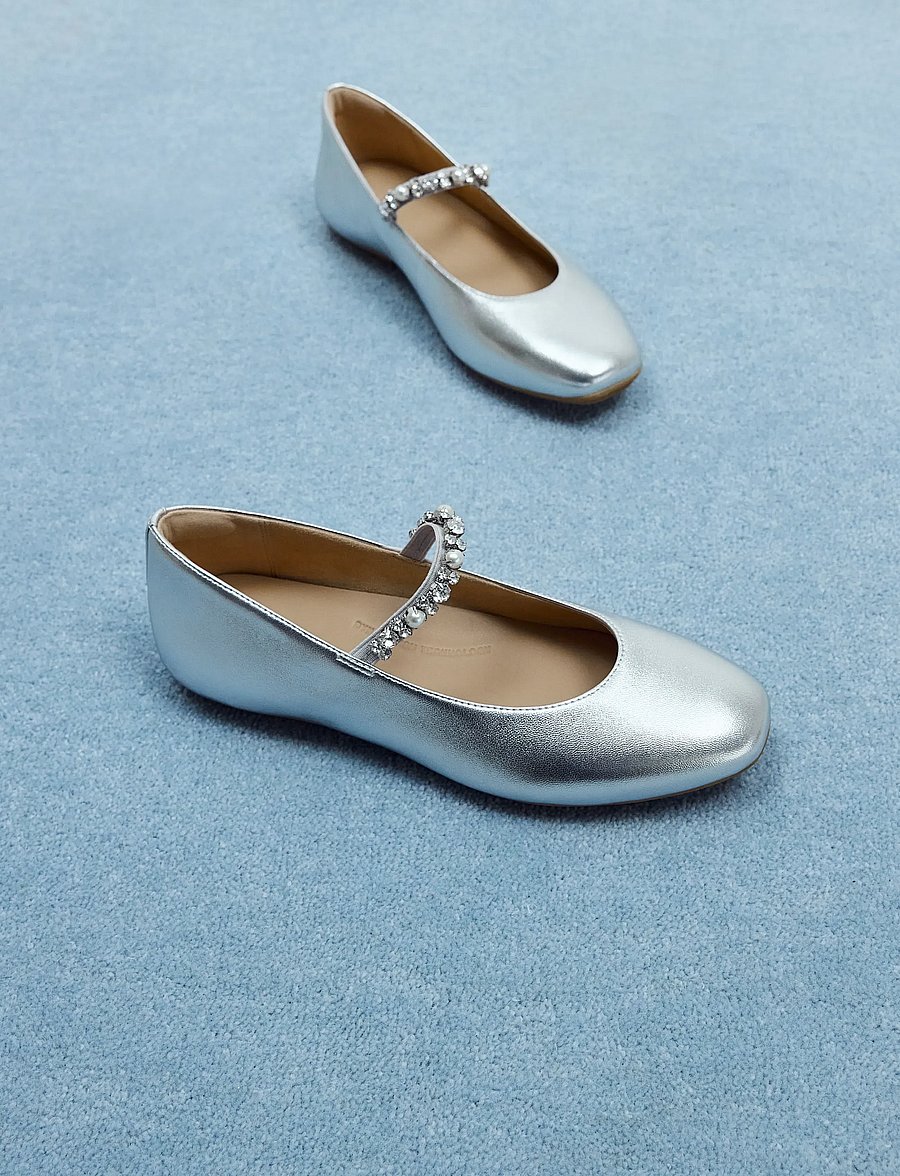 FitFlop - DELICATO PEARLS-AND-CRYSTAL LEATHER BALLET FLATS - særlige begivenheder - silver - 5