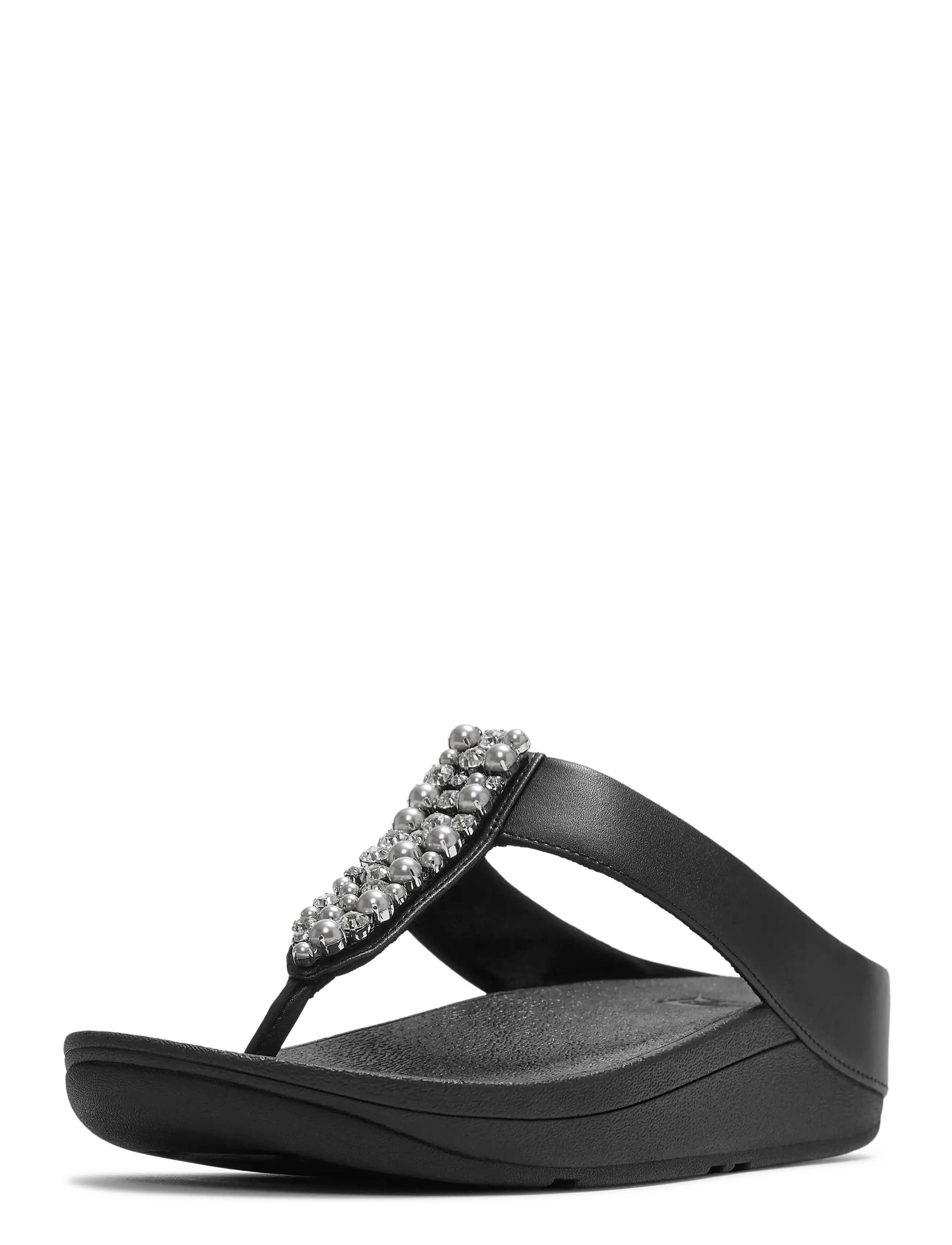 FitFlop - FINO PEARLS-AND-CRYSTAL TOE-POST SANDALS - platformsandaler - black - 2