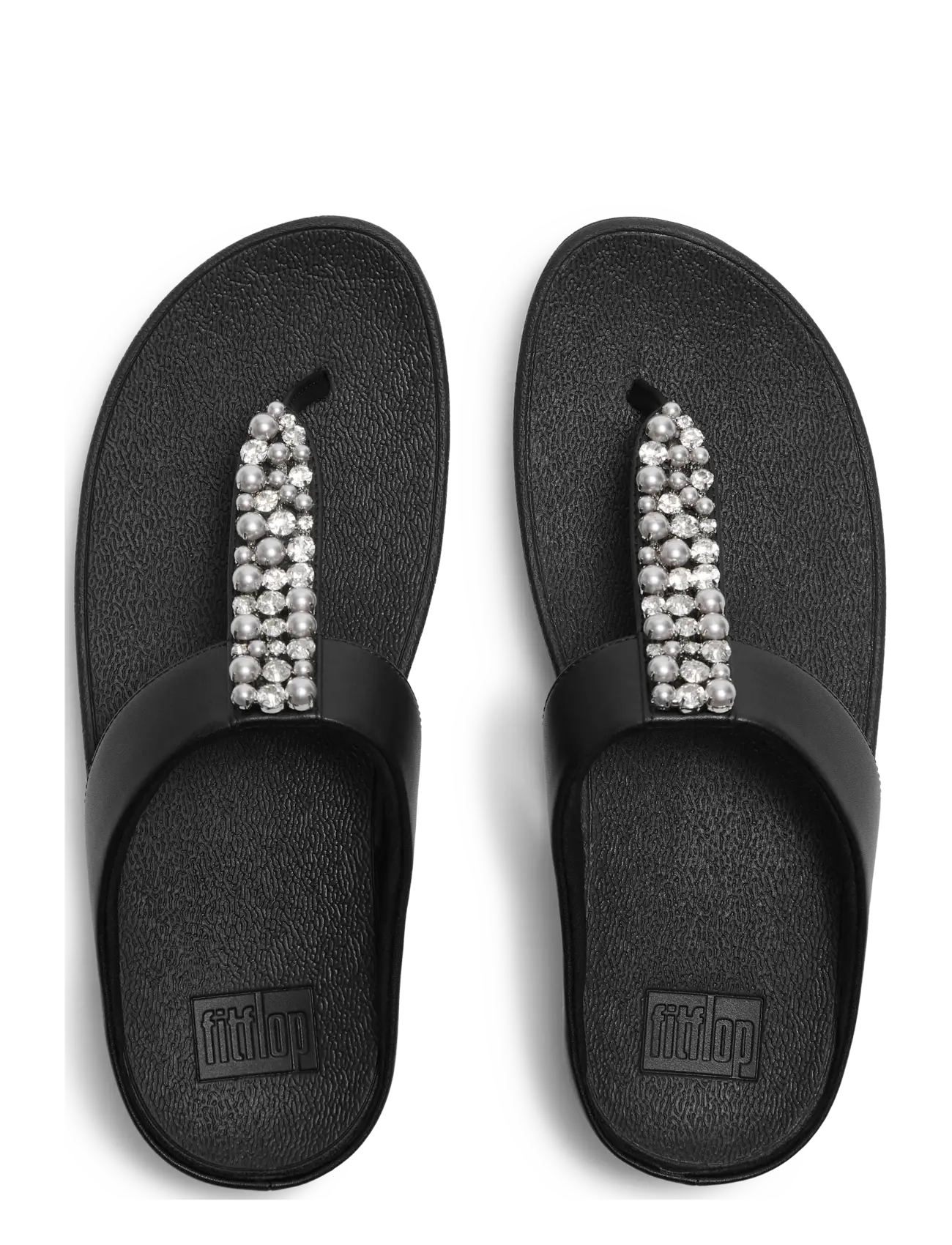 FitFlop - FINO PEARLS-AND-CRYSTAL TOE-POST SANDALS - platformsandaler - black - 3