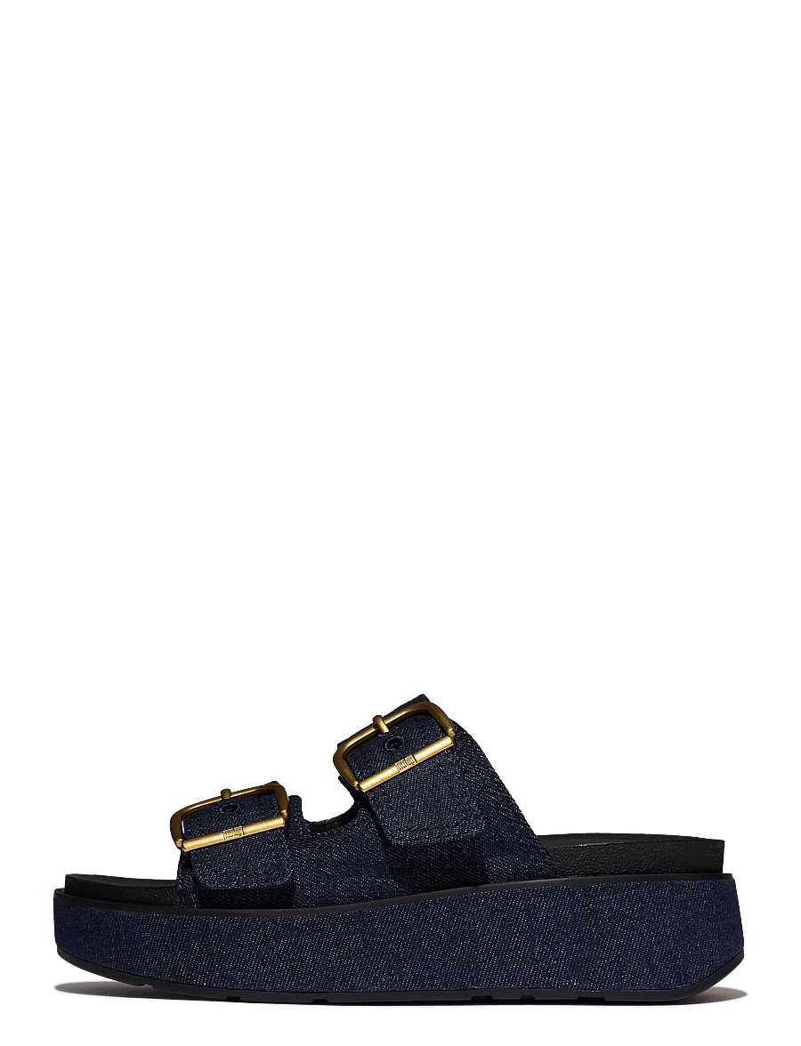 FitFlop - GEN-FF MAX BUCKLE TWO-BAR DENIM SLIDES - sandały na platformie - dark denim - 1