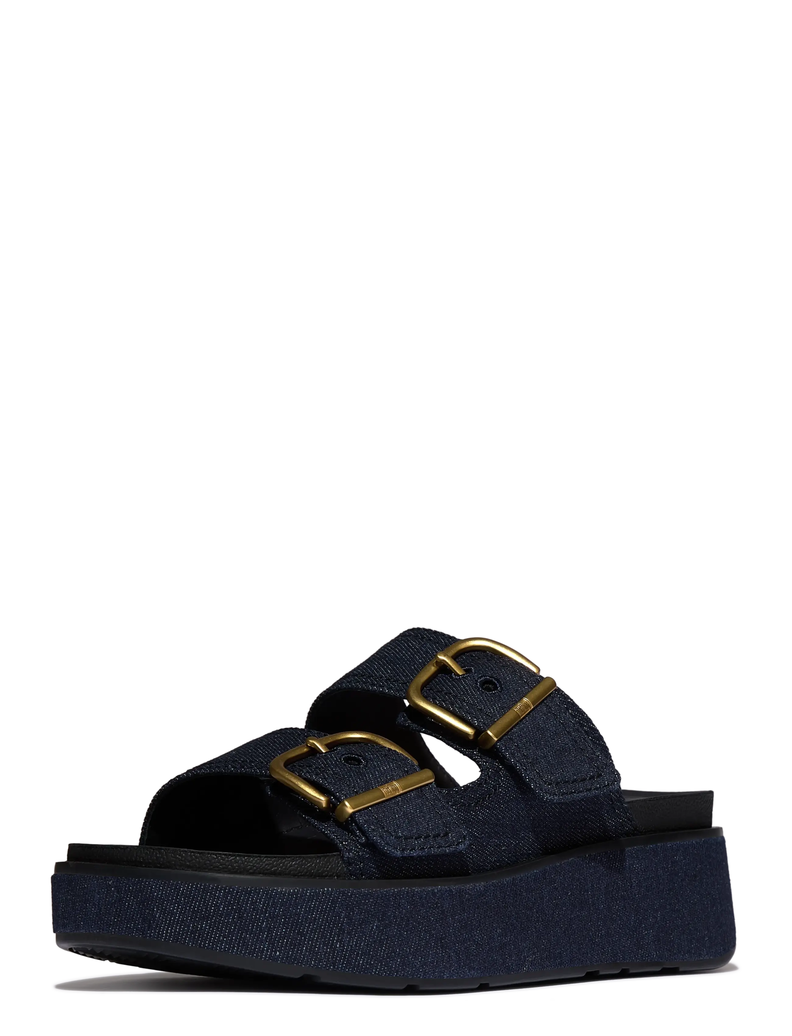 FitFlop - GEN-FF MAX BUCKLE TWO-BAR DENIM SLIDES - sandały na platformie - dark denim - 3