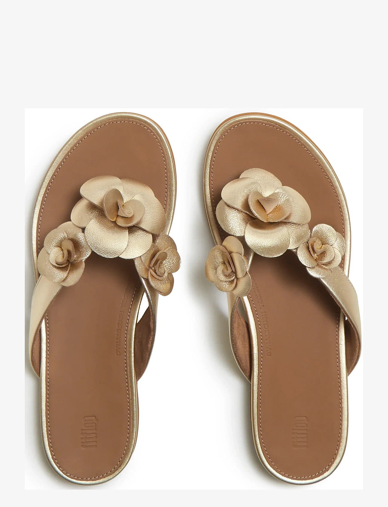 FitFlop - GRACIE FLOWER LEATHER FLIP-FLOPS - flache sandalen - platino - 3