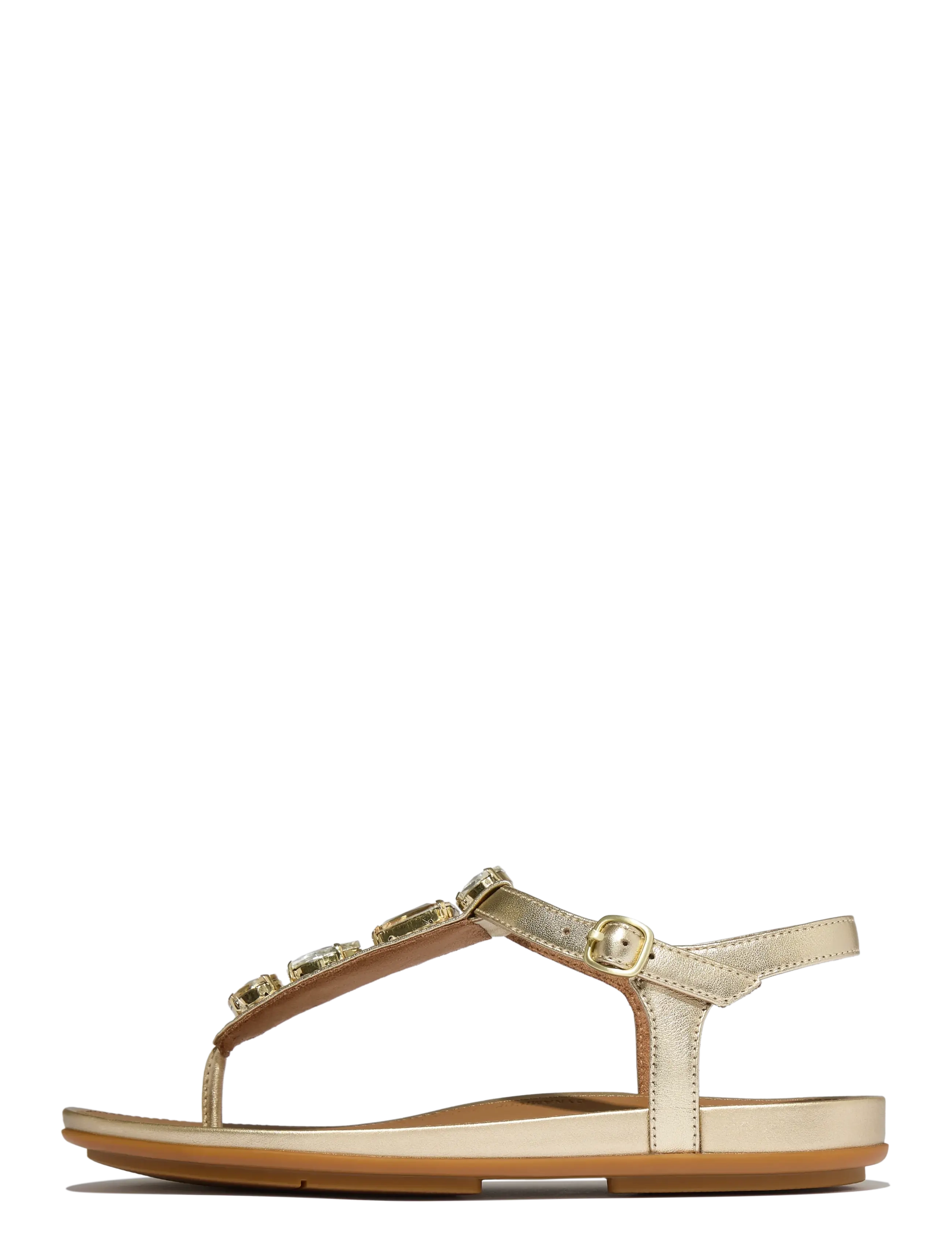 FitFlop GRACIE ULTRA-JEWEL LEATHER T-BAR SANDALS - FitFlop - PLATINO / gold