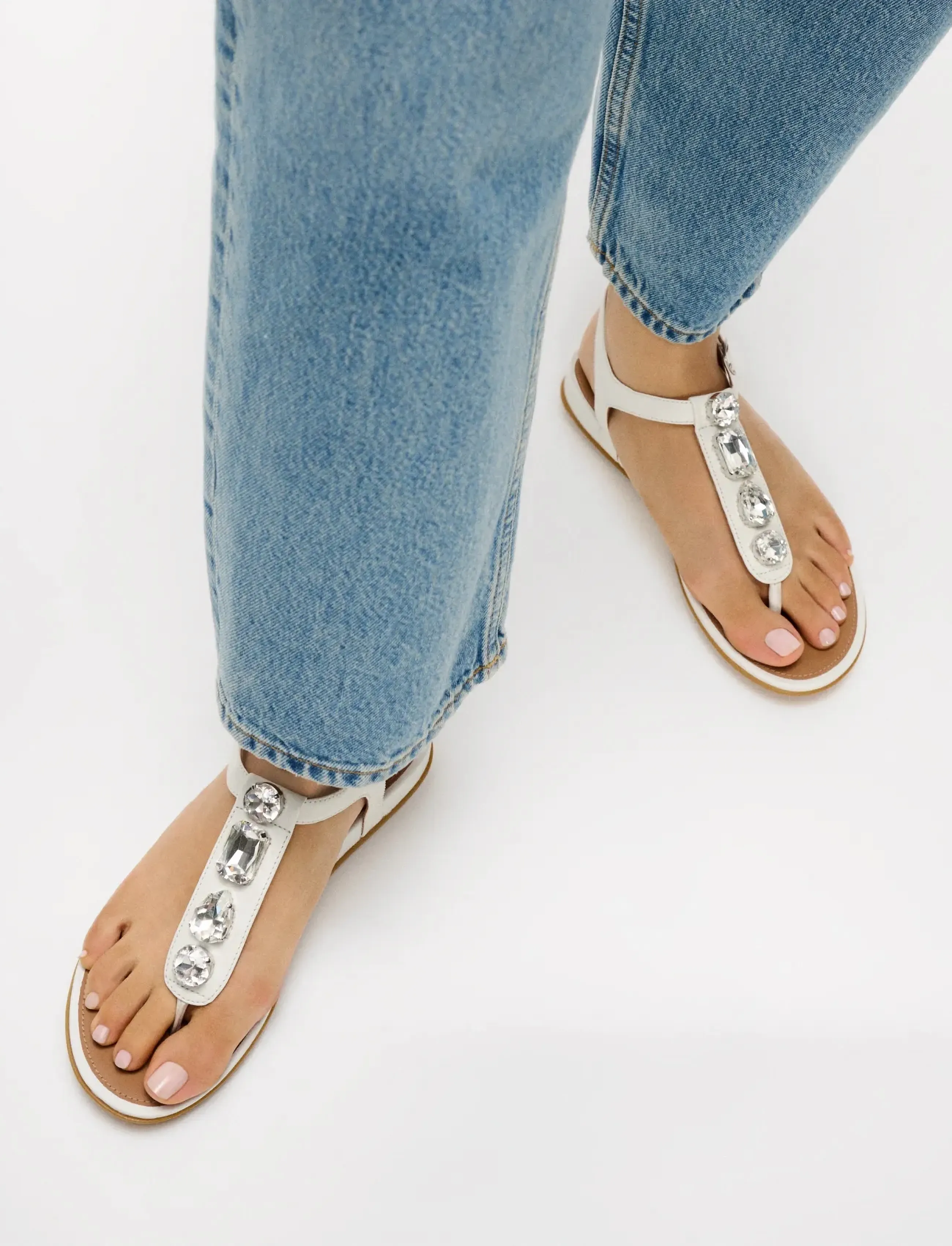 FitFlop Gracie Ultra-Jewel Leather T-Bar Sandals, 42, Weiß - Flat Frauen