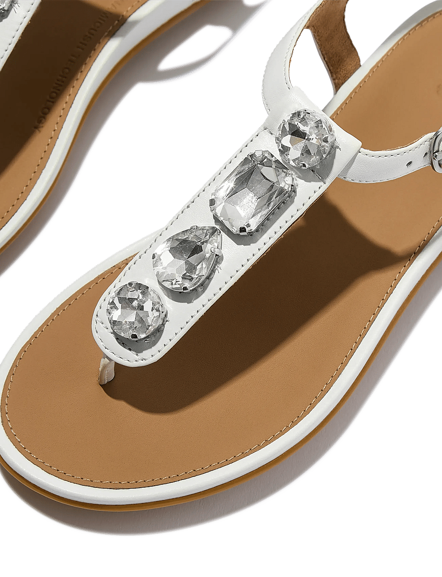 FitFlop - GRACIE ULTRA-JEWEL LEATHER T-BAR SANDALS - flade sandaler - urban white - 4