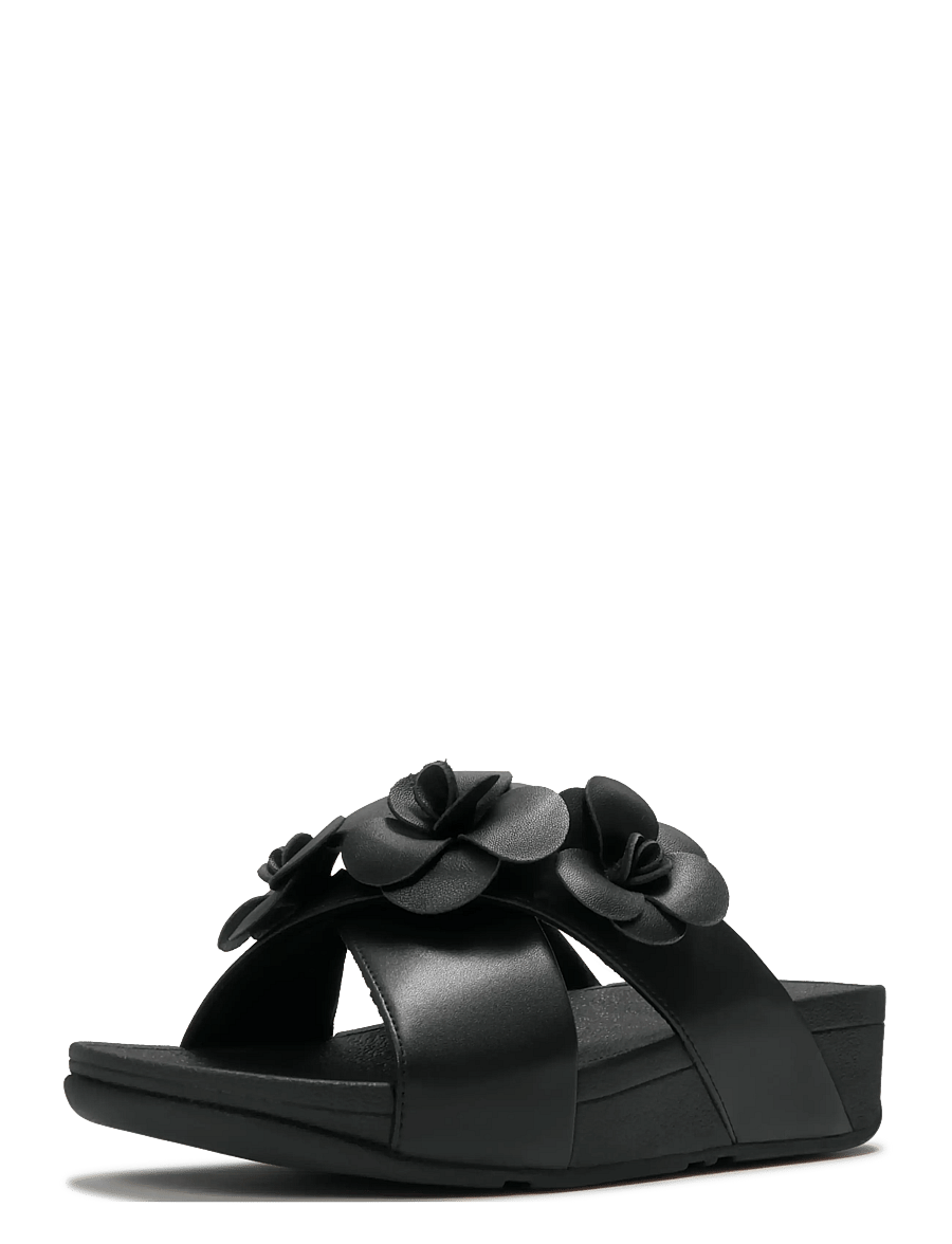 FitFlop - LULU FLOWER CROSS SLIDES - platvorm sandaalid - black - 2