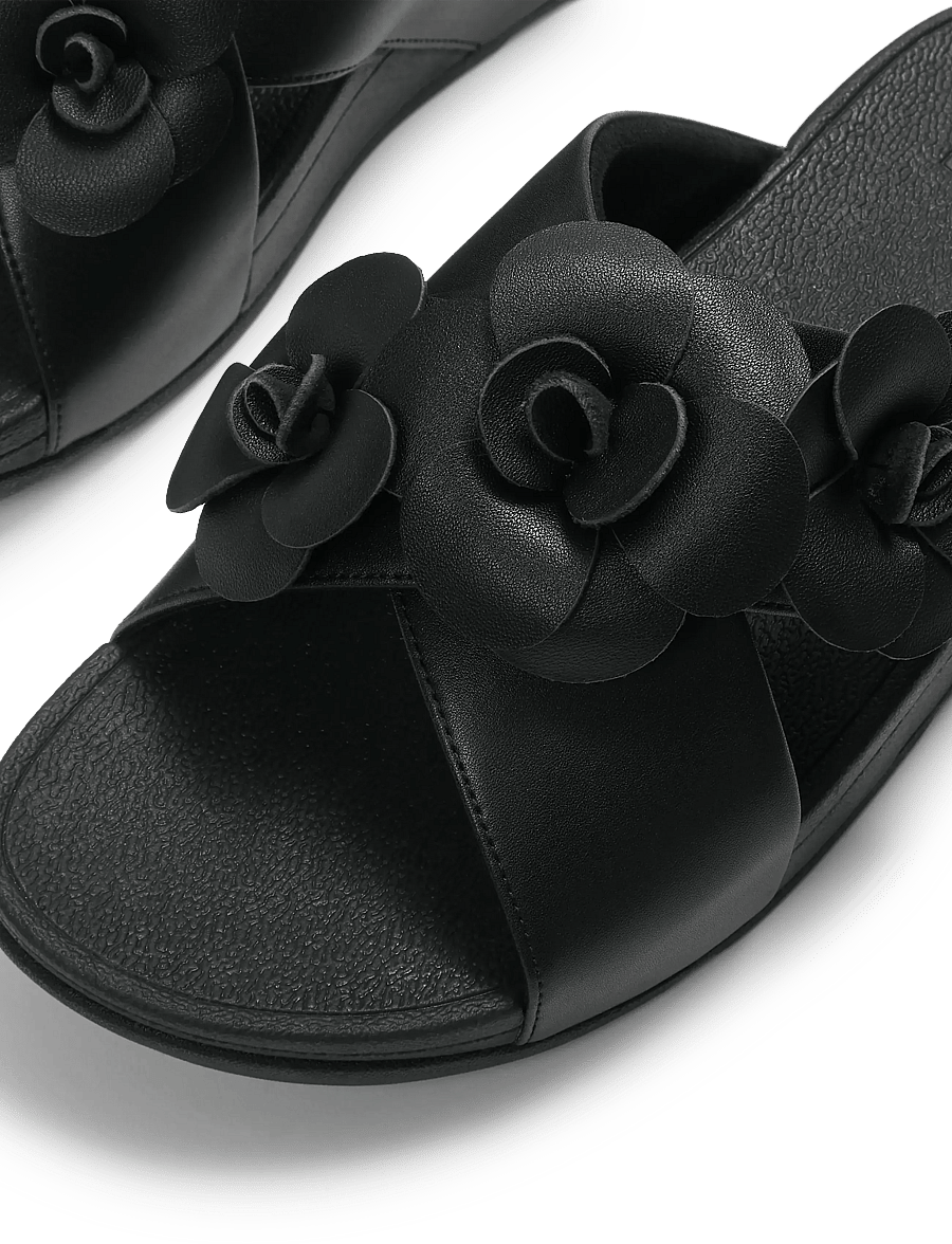 FitFlop - LULU FLOWER CROSS SLIDES - platvorm sandaalid - black - 4