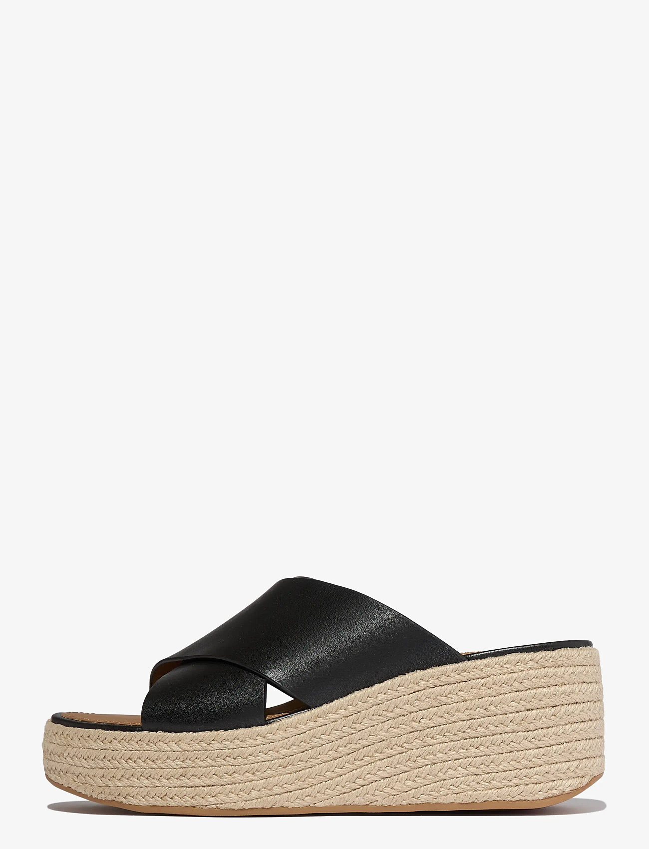 FitFlop - PLATFFORMS ESPADRILLE LEATHER WEDGE CROSS SLIDES - platform sandals - black - 1