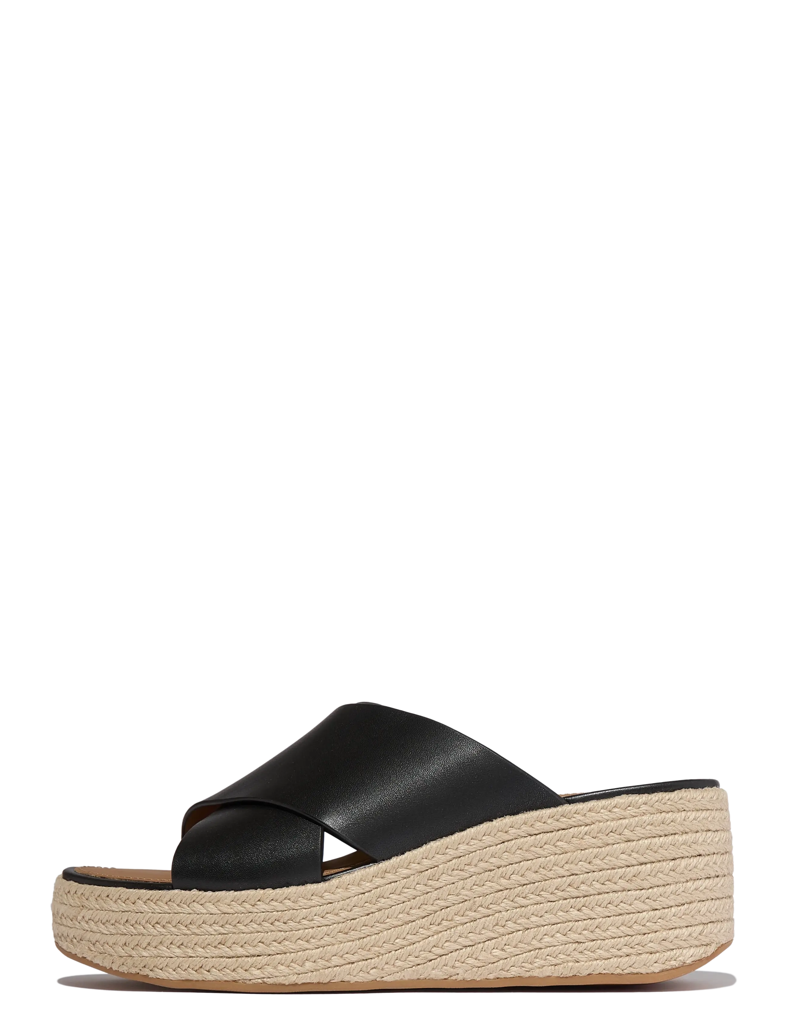 FitFlop PLATFFORMS ESPADRILLE LEATHER WEDGE CROSS SLIDES - Wedge heels - BLACK / black